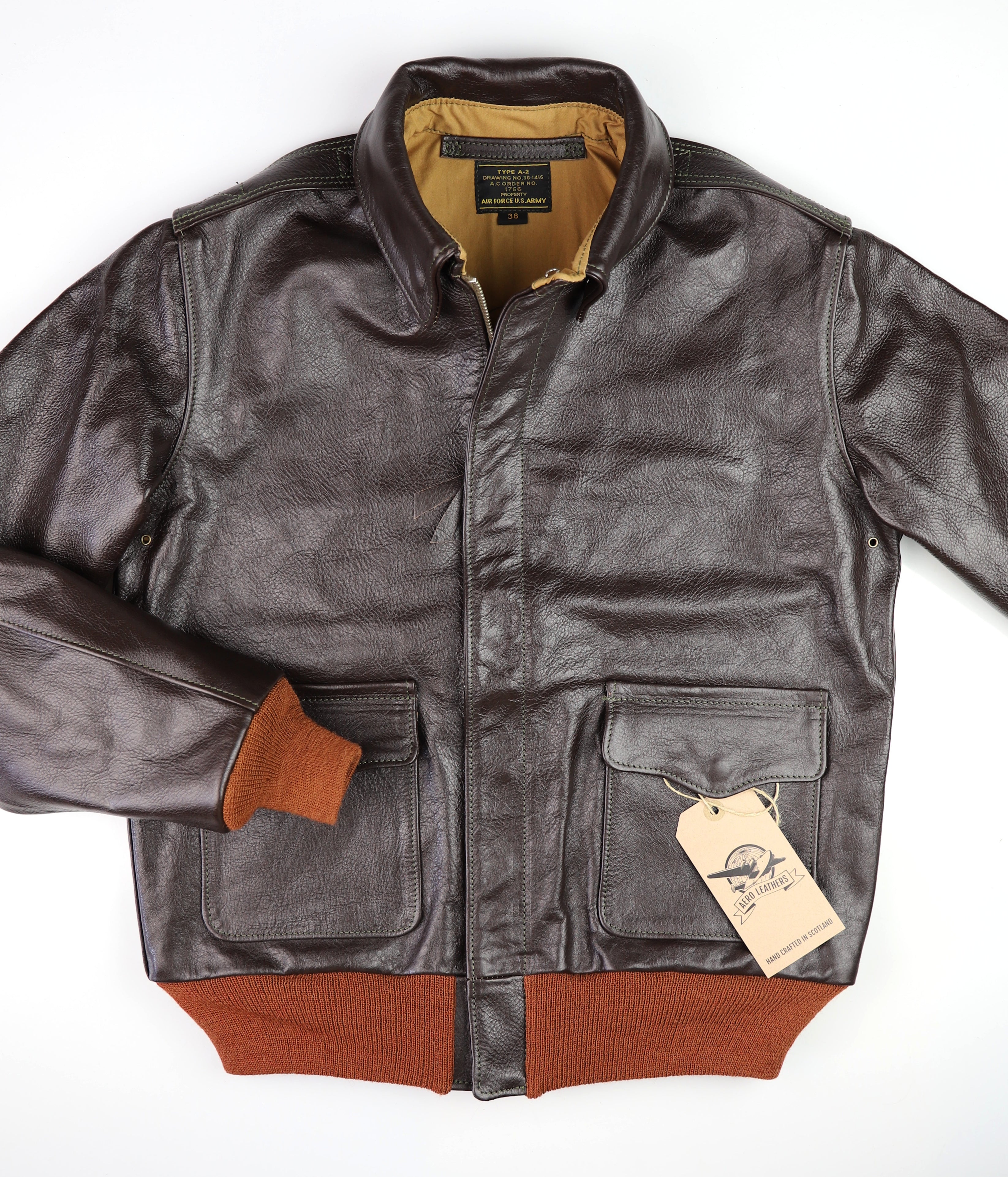 Aero A-2 Military Flight Jacket, size 38, Dark Seal Vicenza Horsehide