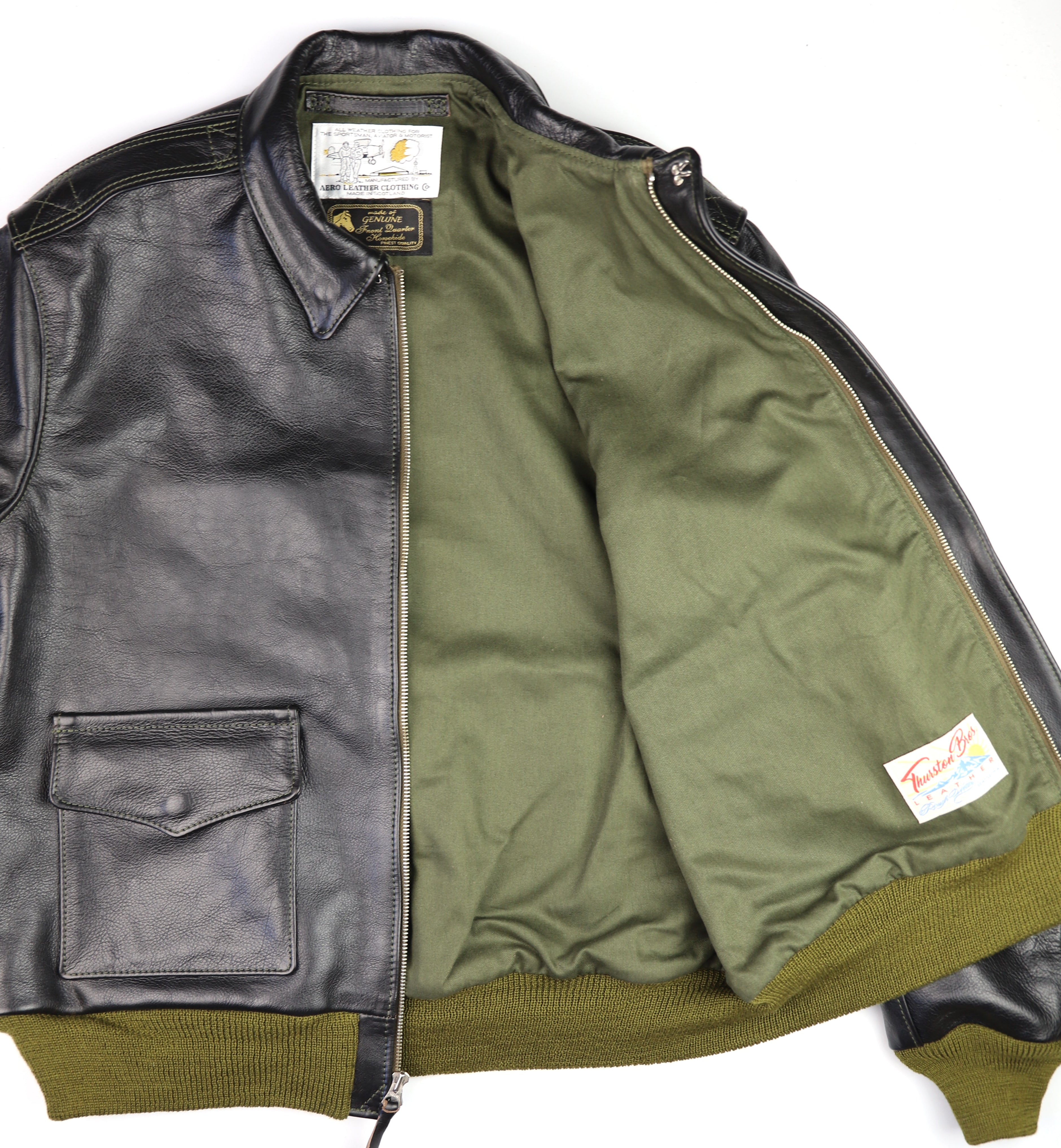 Aero A-2 Military Flight Jacket, size 46, Blackened Brown Vicenza Horsehide