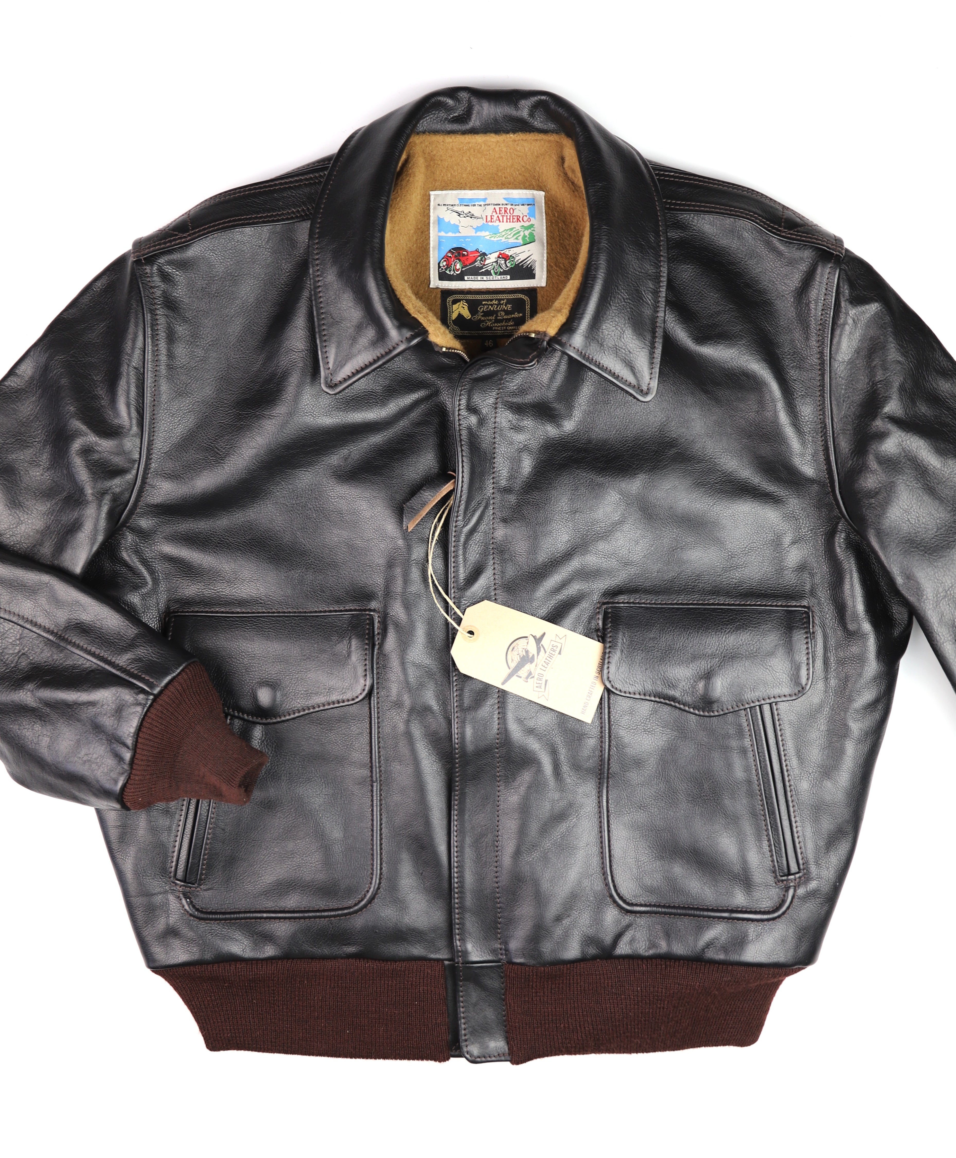 Aero 1950s Flight Jacket, size 46, Blackened Brown Vicenza Horsehide