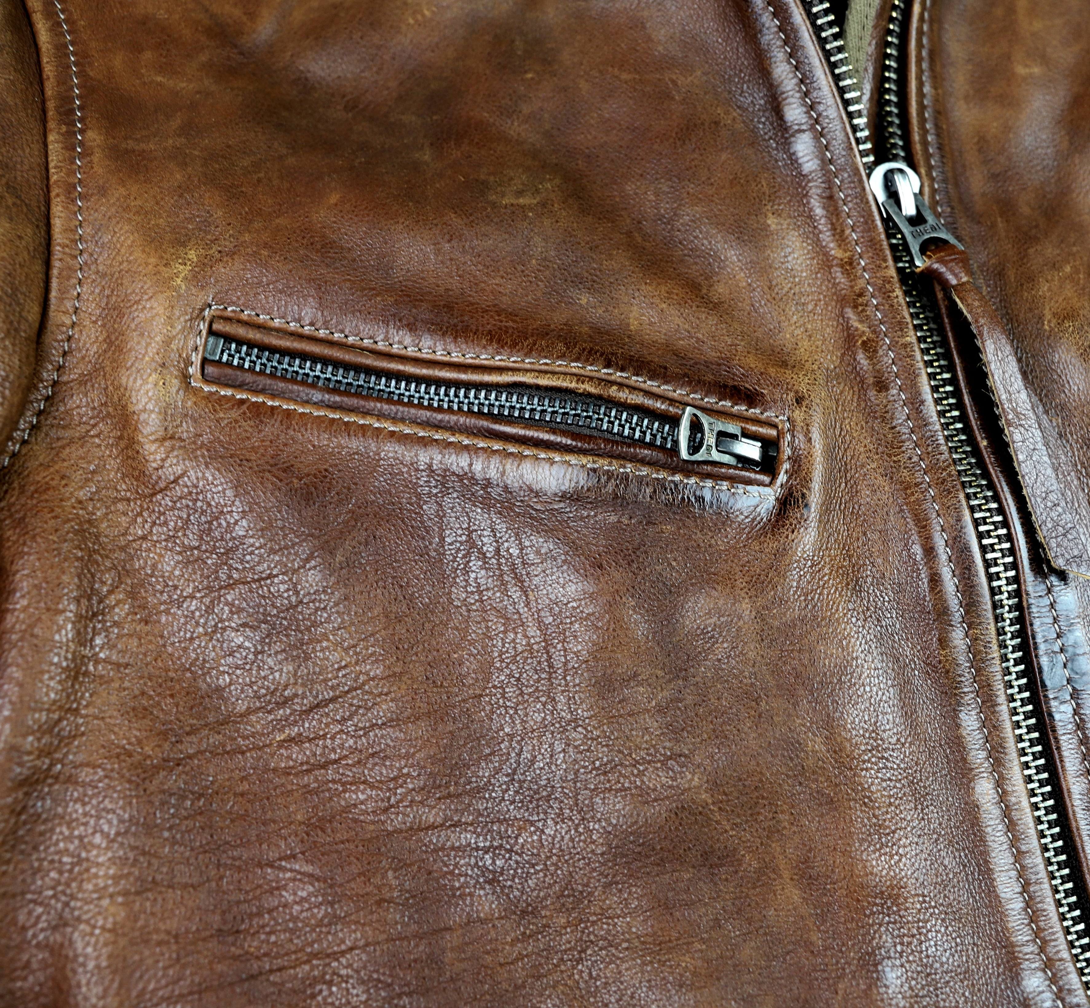 Thedi Cafe Racer Jacket, size Medium, Light Brown Toscano Buffalo