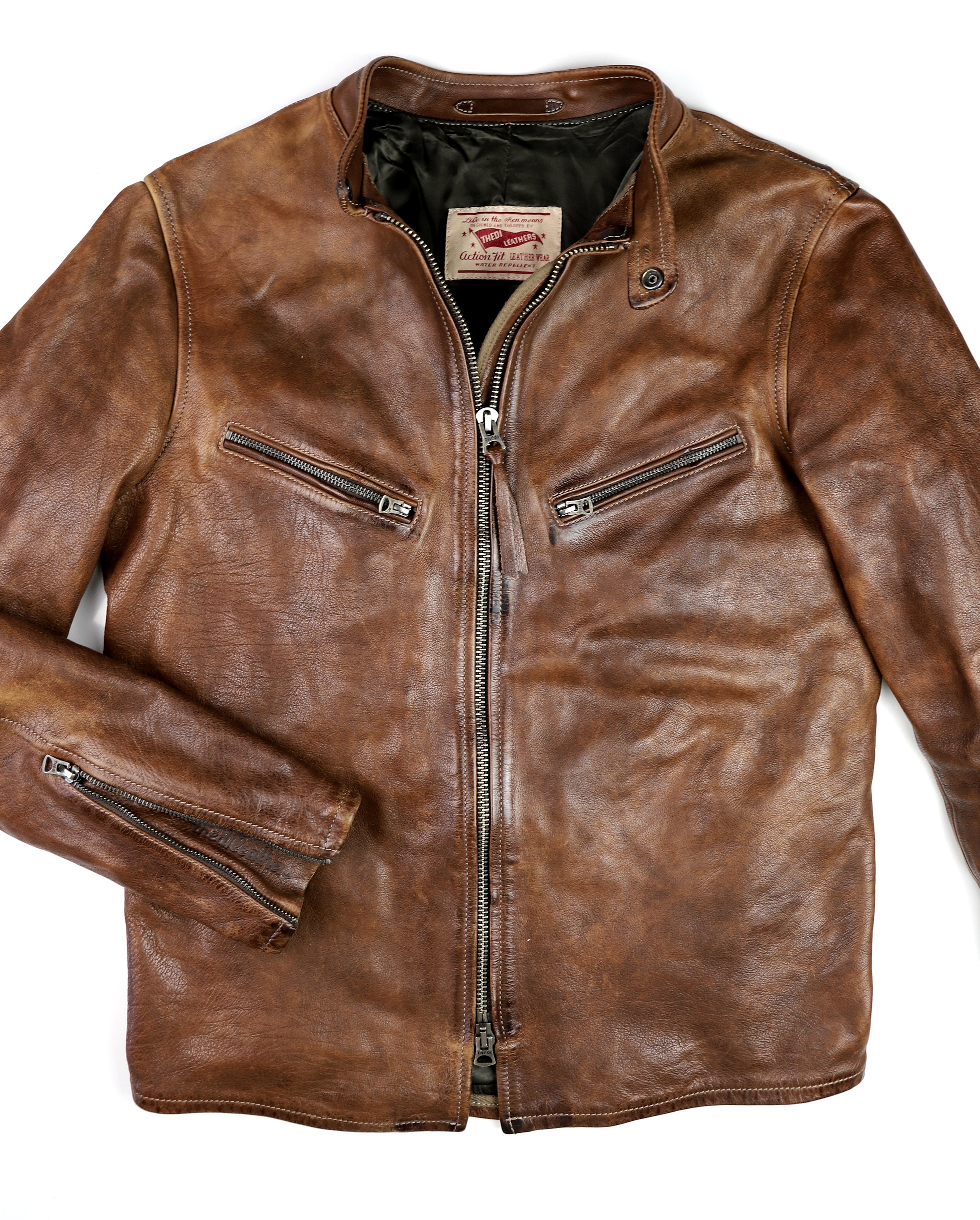 Thedi Cafe Racer Jacket, size Medium, Light Brown Toscano Buffalo