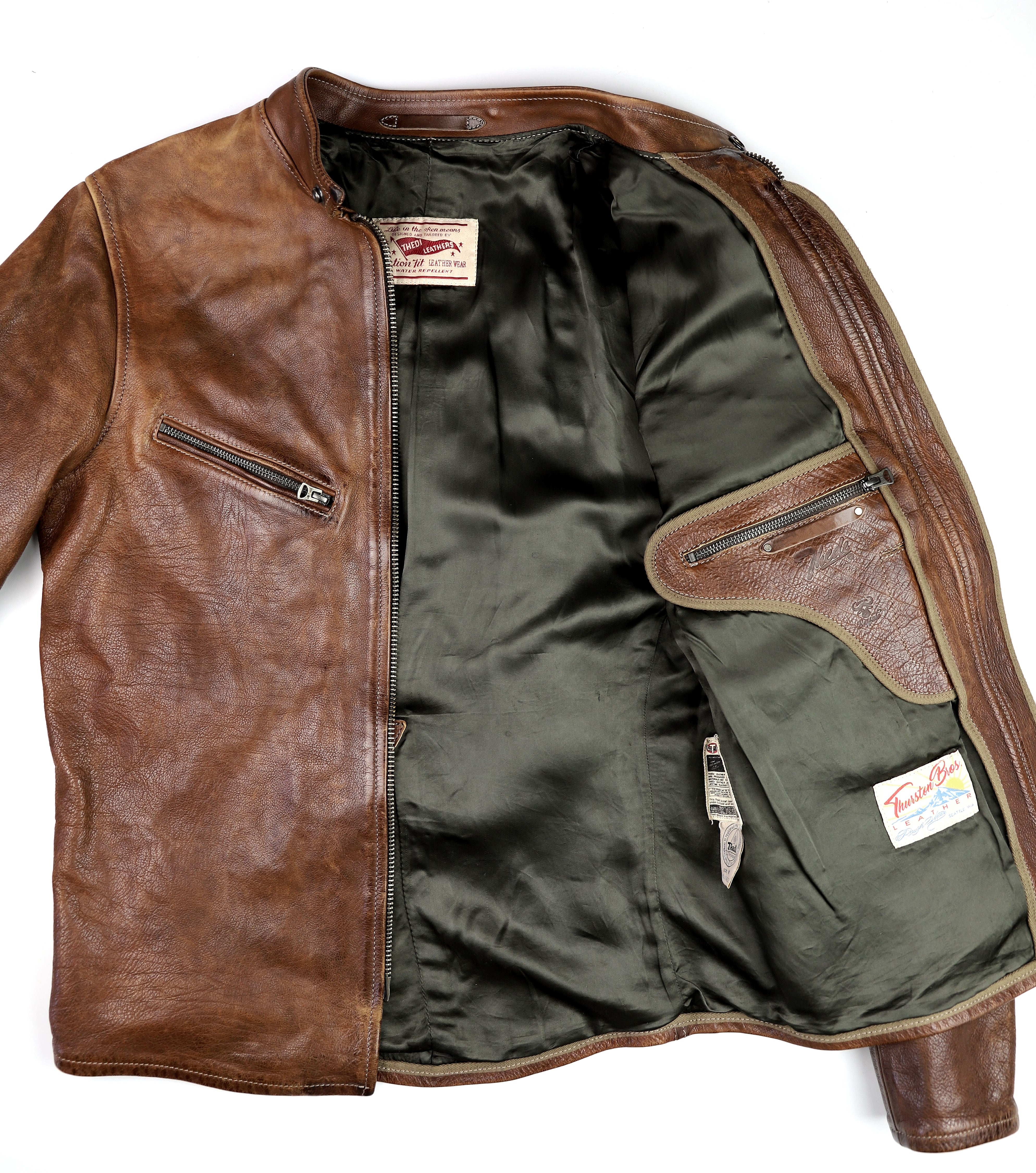 Thedi Cafe Racer Jacket, size Medium, Light Brown Toscano Buffalo