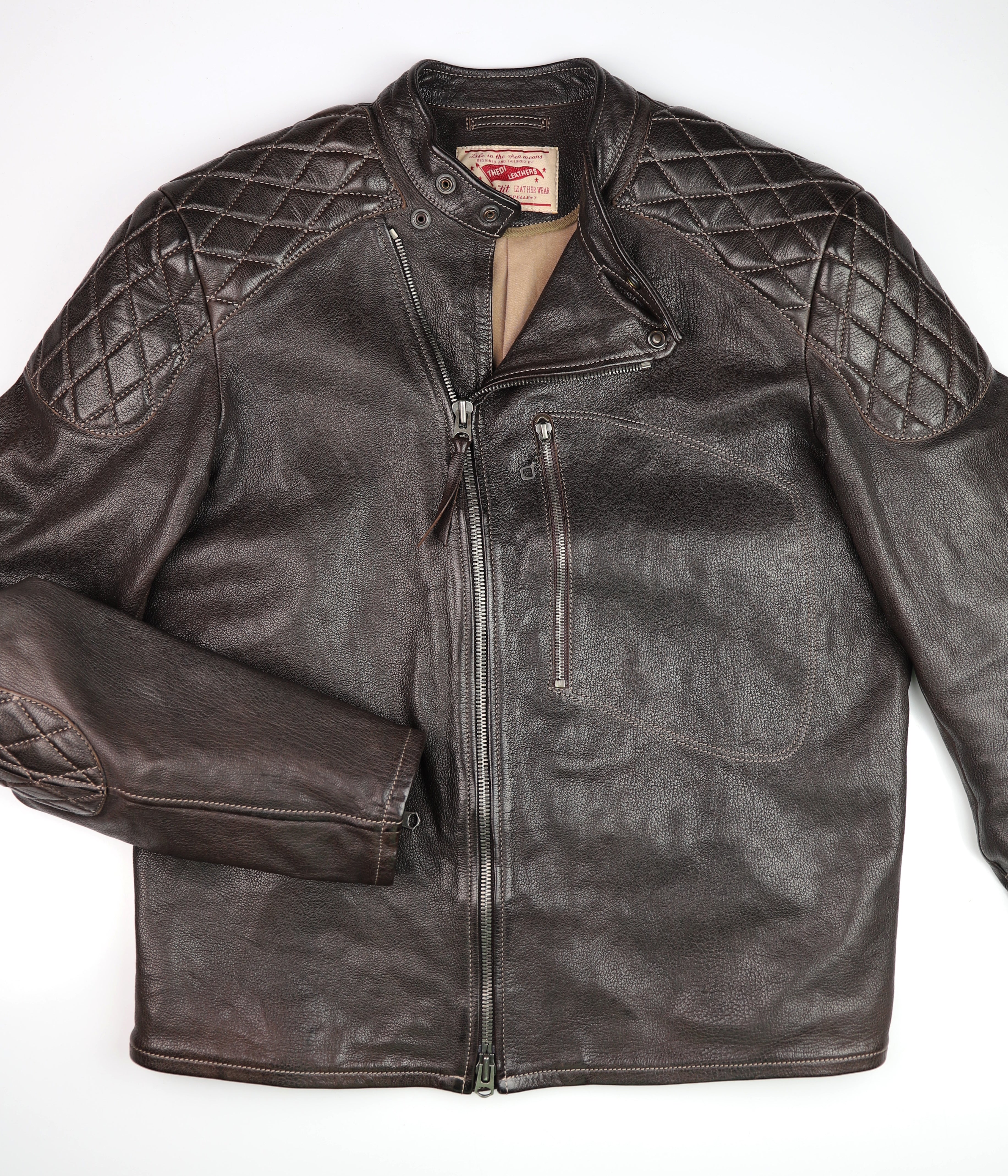 Thedi Maximos Cafe Racer, size XL/Long, Brown Calabria Goatskin, Like New