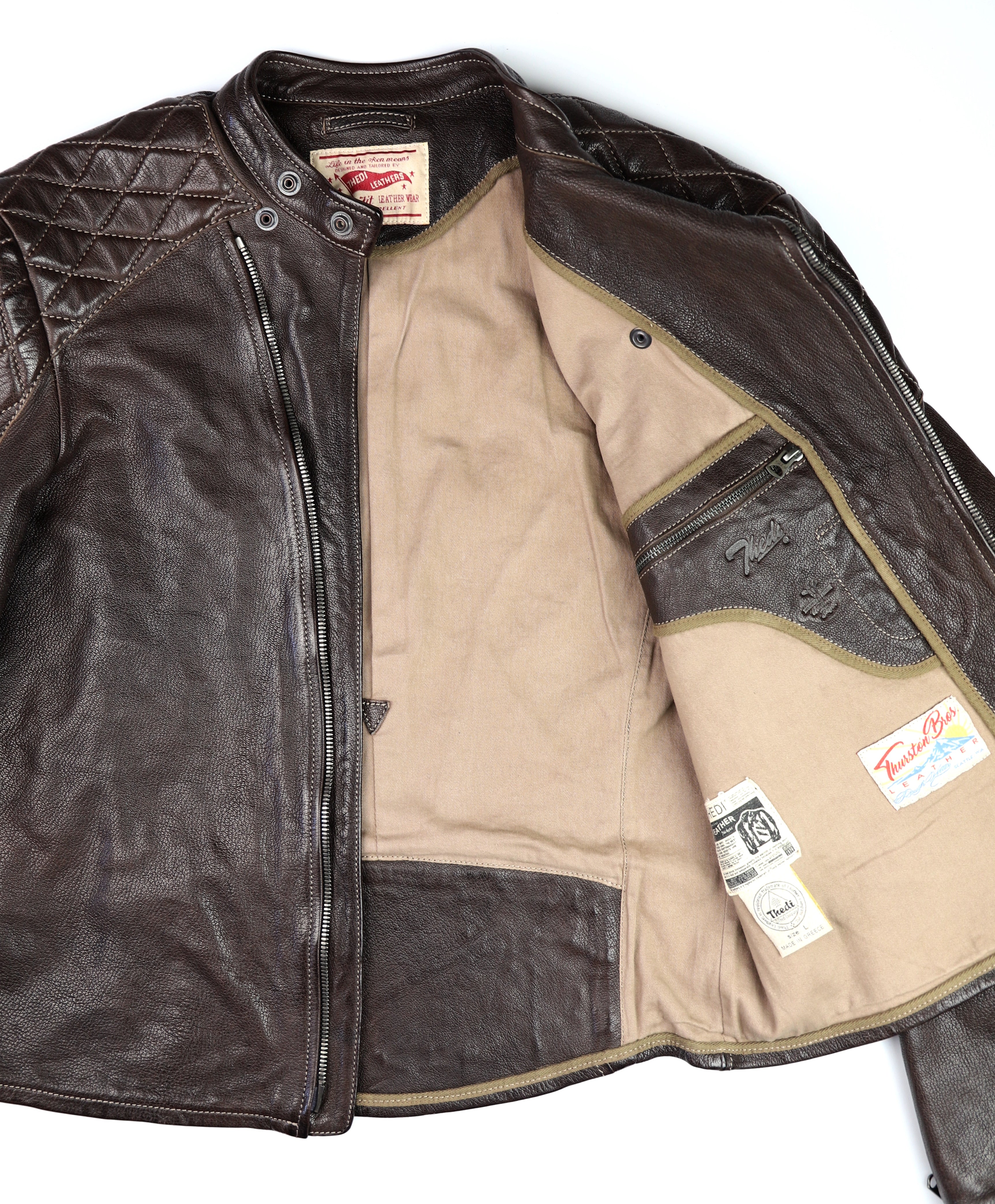 Thedi Maximos Cafe Racer, size Large, Brown Calabria Goatskin