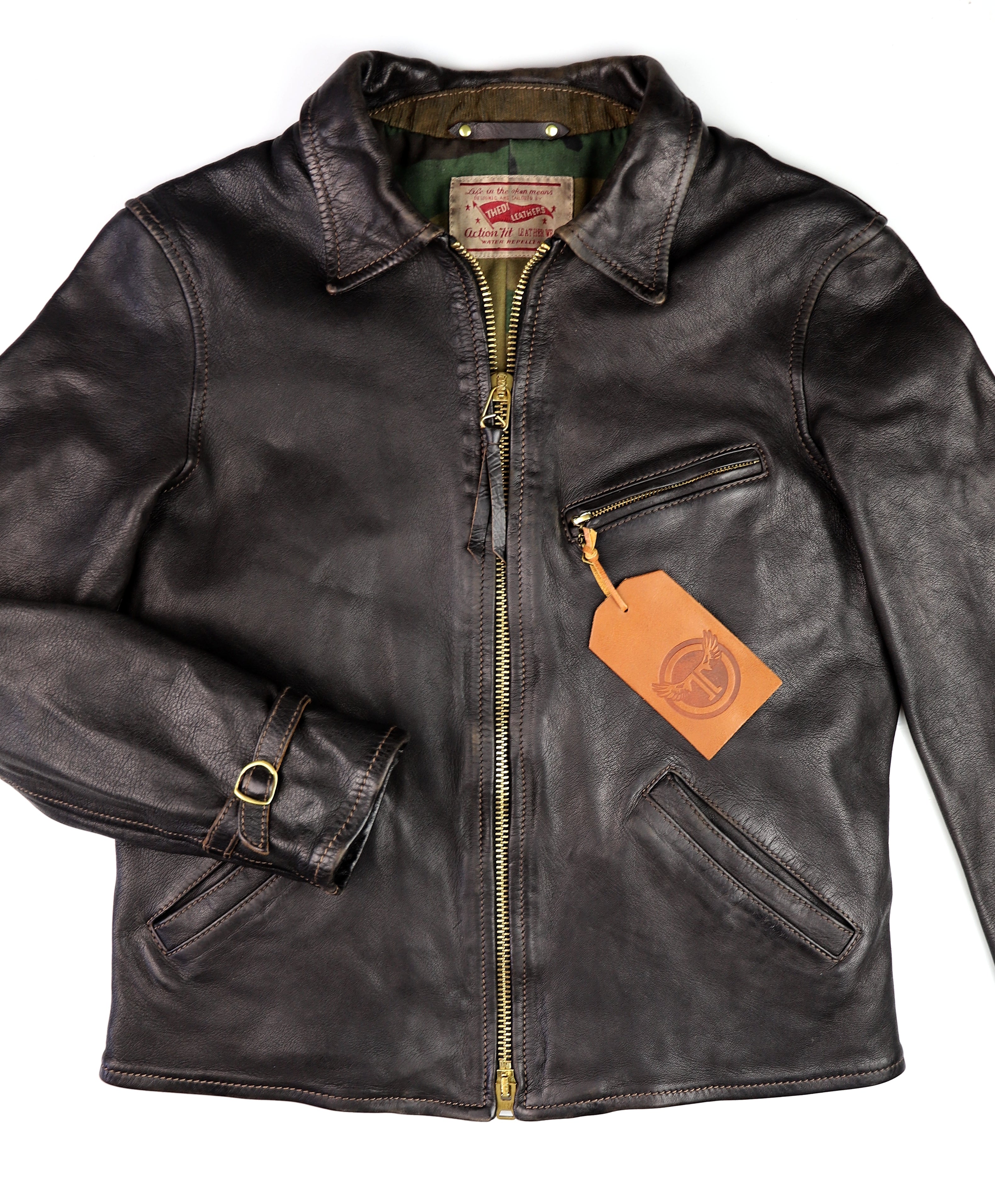 Thedi Memphis Jacket, size Medium, Black Teacore Bruciato Horsehide