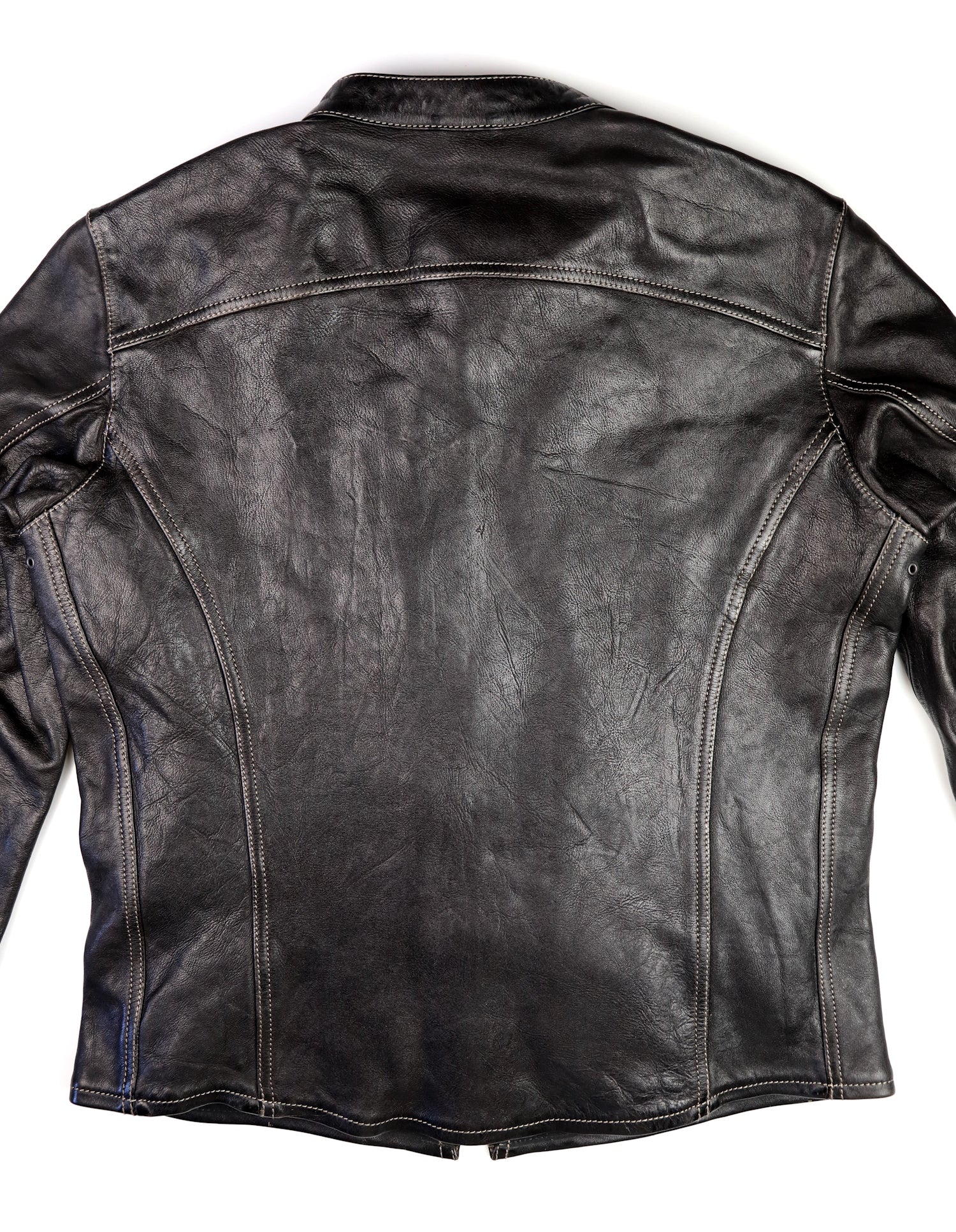 Thedi Phenix Cafe Racer Jacket, size Large, Black Teacore Bruciato Horsehide