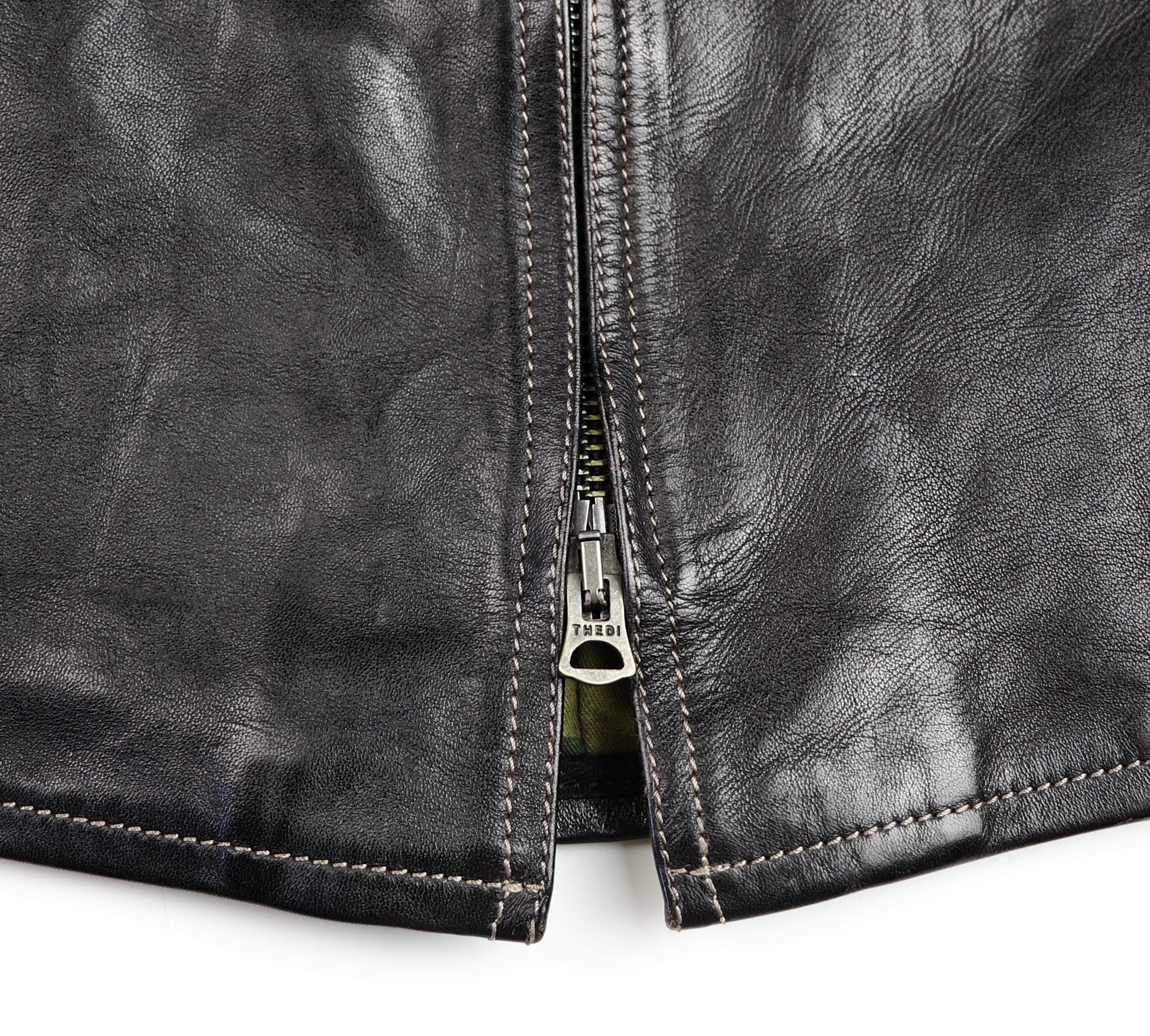 Thedi Phenix Cafe Racer Jacket, size Large, Black Teacore Bruciato Horsehide