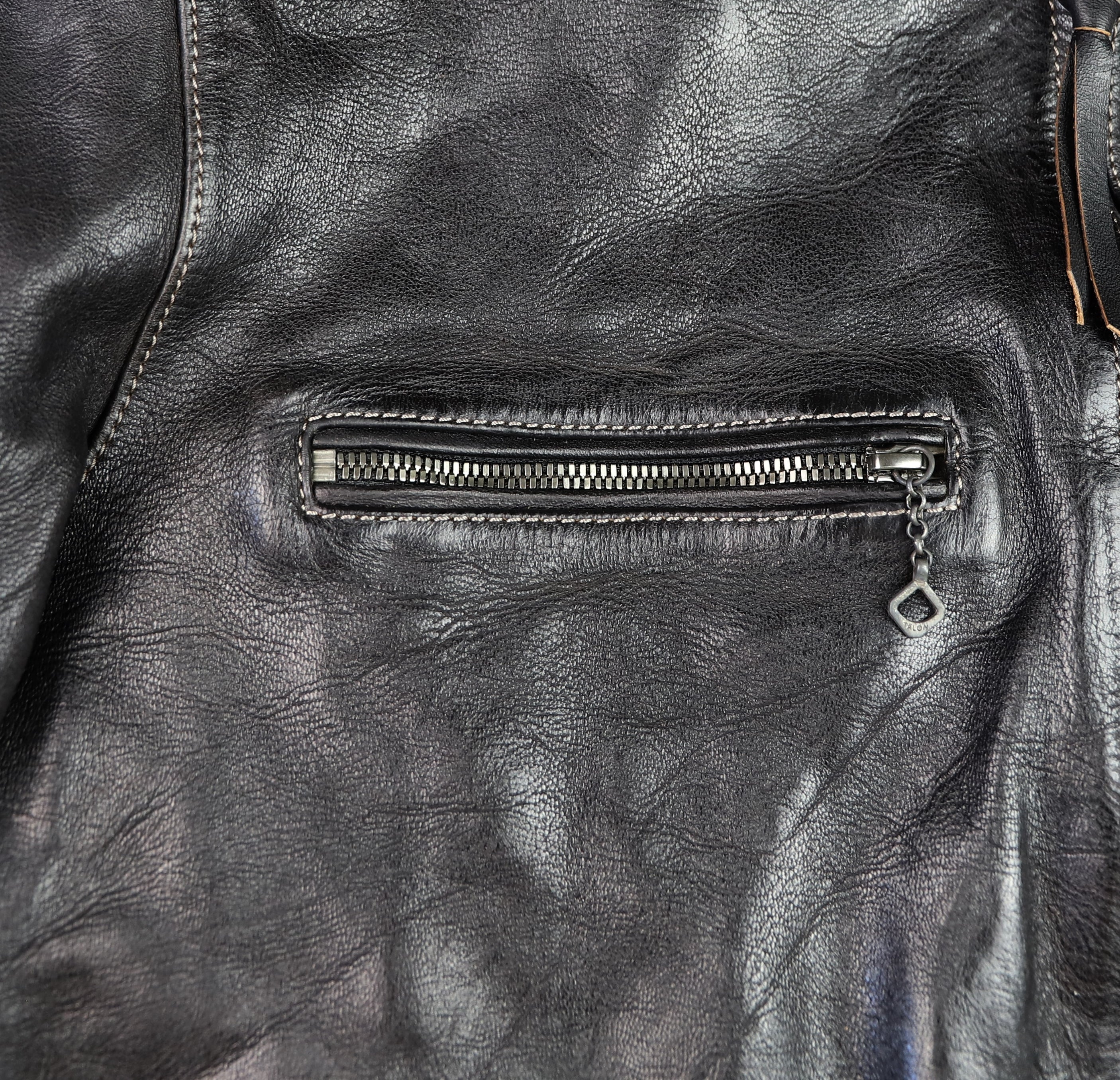 Thedi Phenix Cafe Racer Jacket, size Large, Black Teacore Bruciato Horsehide