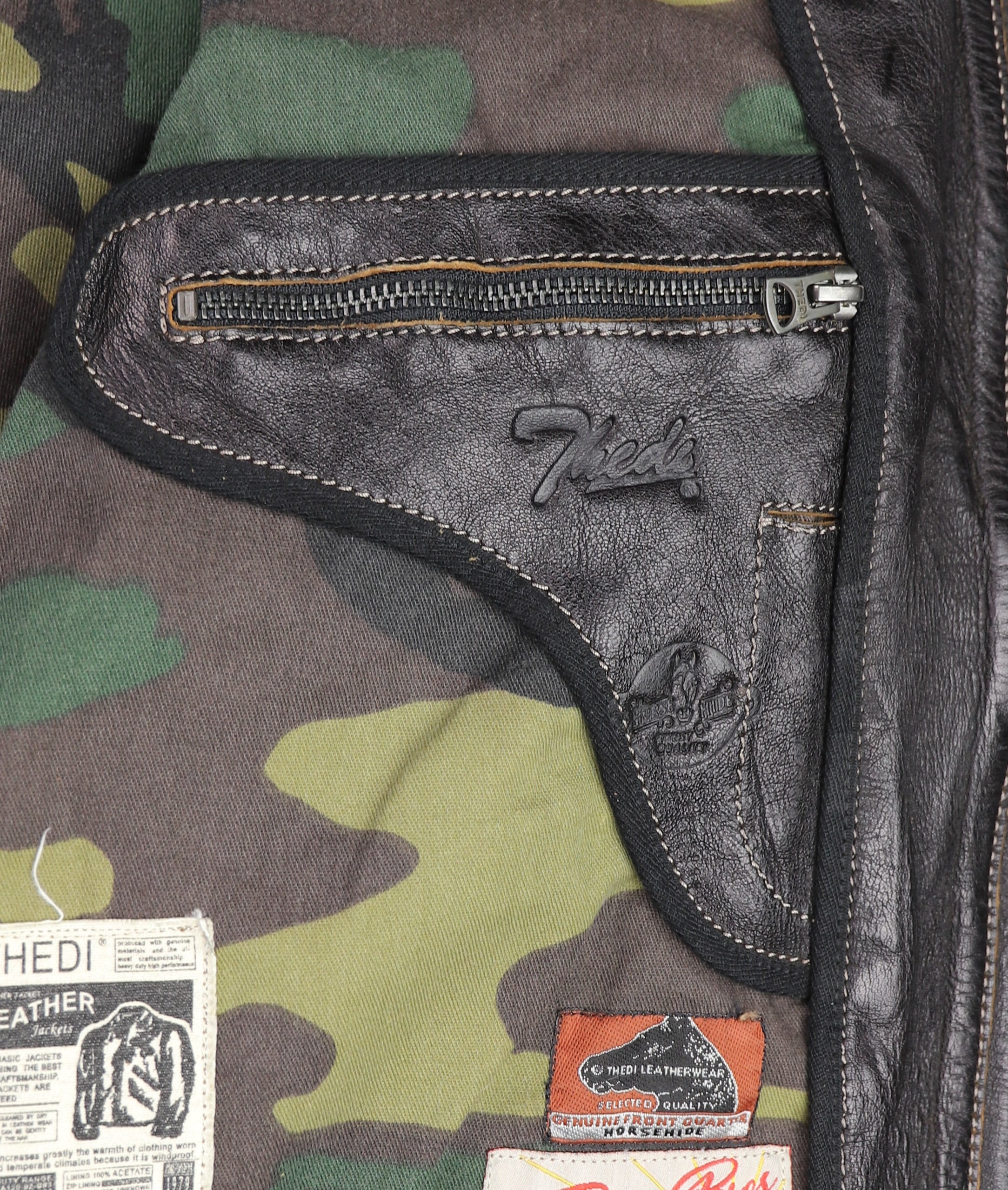 Thedi Phenix Cafe Racer Jacket, size Large, Black Teacore Bruciato Horsehide