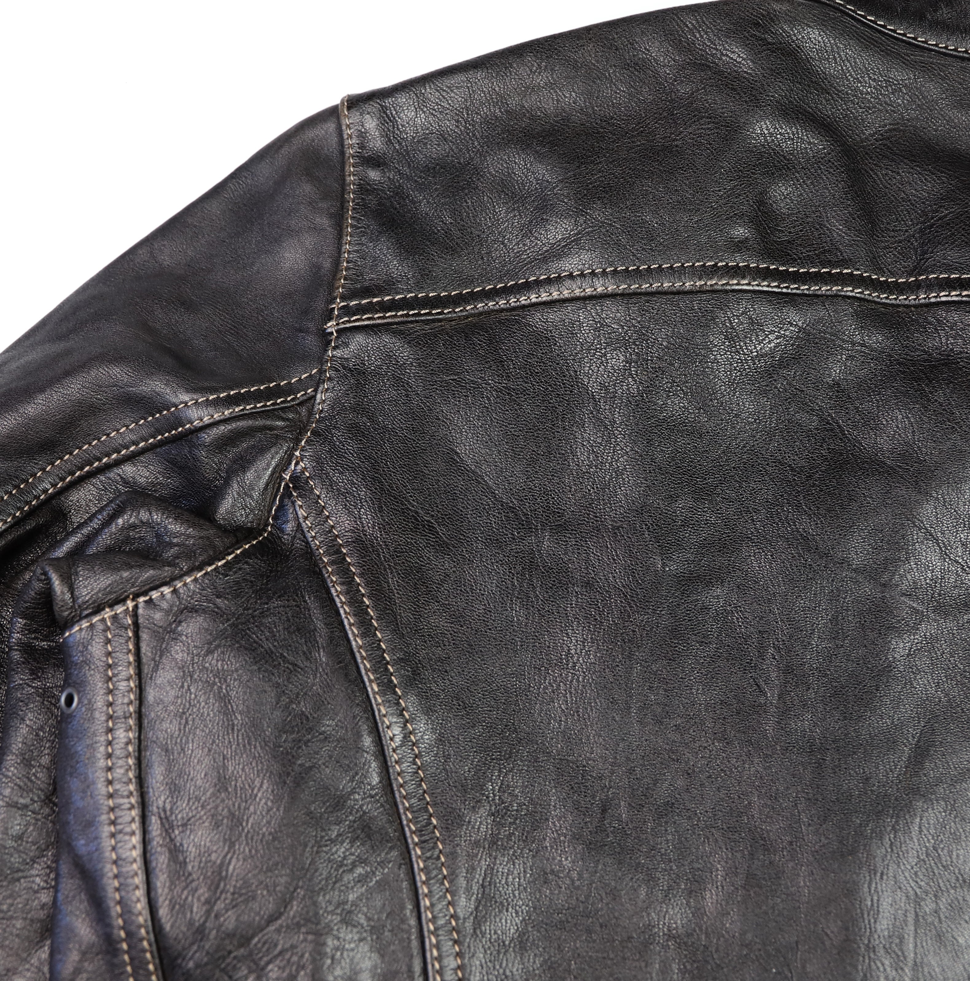 Thedi Phenix Cafe Racer Jacket, size Large, Black Teacore Bruciato Horsehide