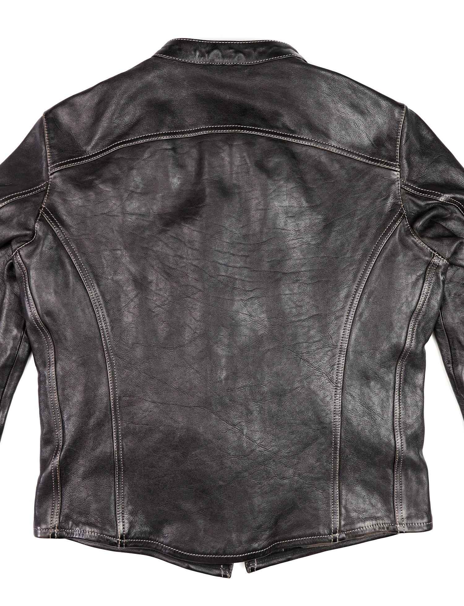 Thedi Phenix Cafe Racer Jacket, size Medium, Black Teacore Bruciato Horsehide