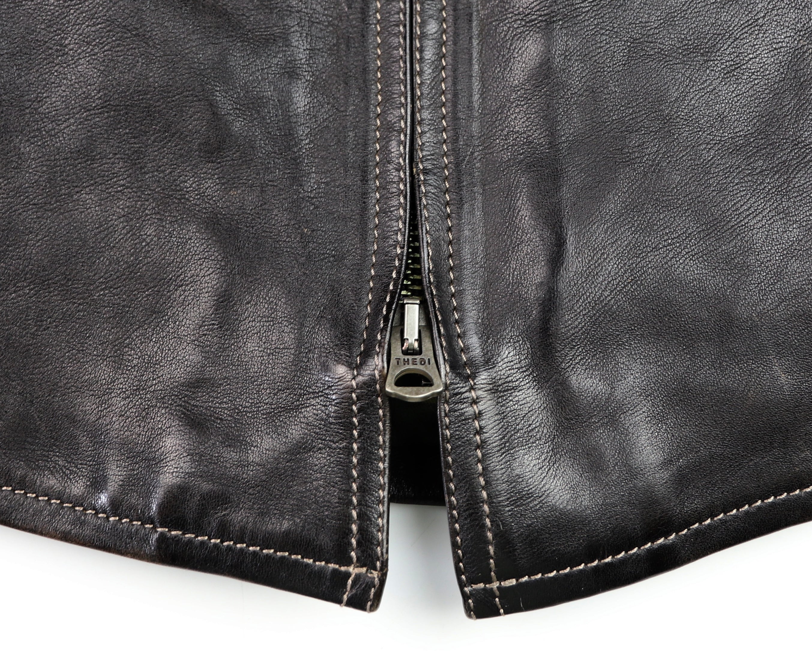 Thedi Phenix Cafe Racer Jacket, size Medium, Black Teacore Bruciato Horsehide