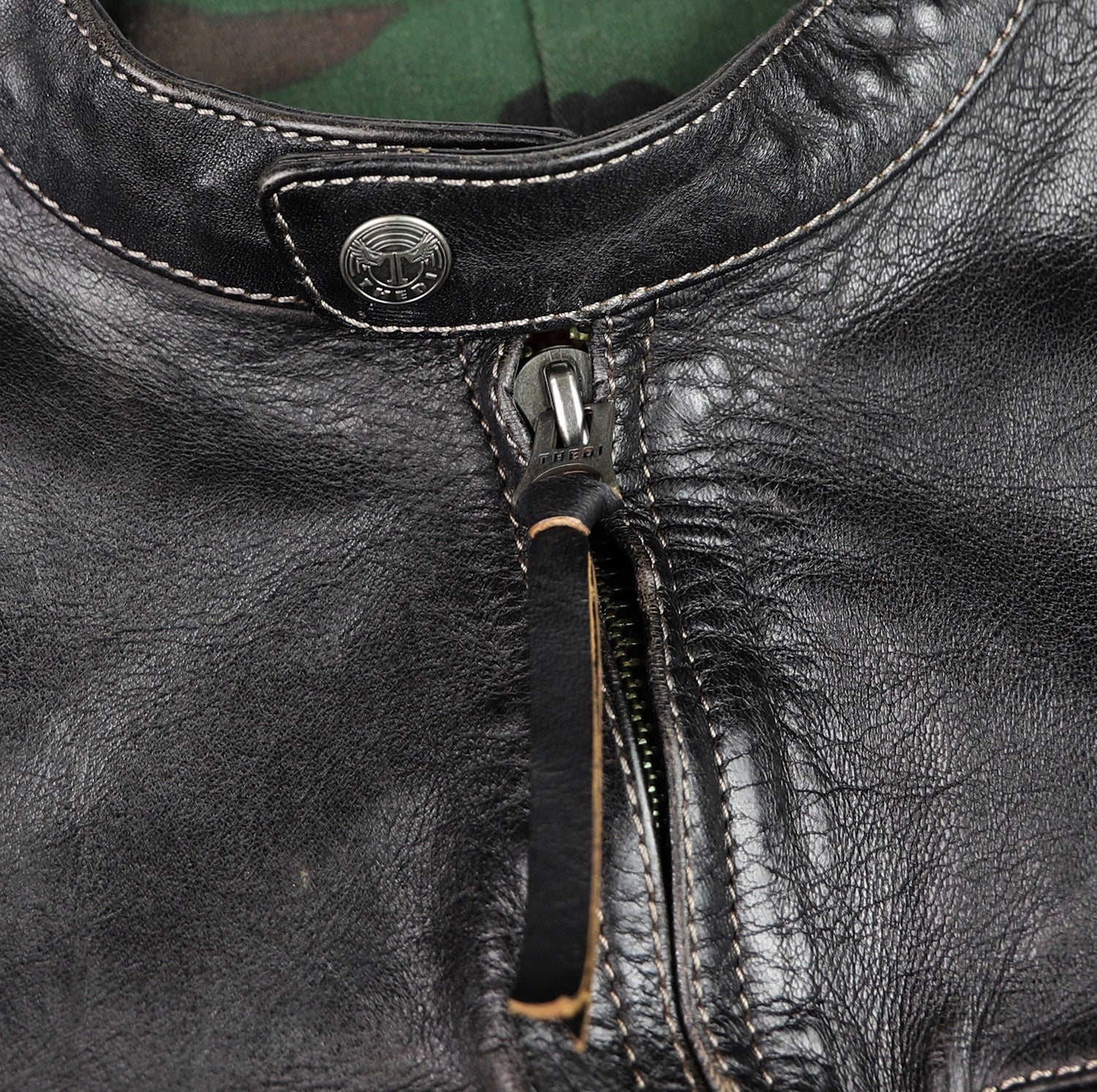 Thedi Phenix Cafe Racer Jacket, size Medium, Black Teacore Bruciato Horsehide