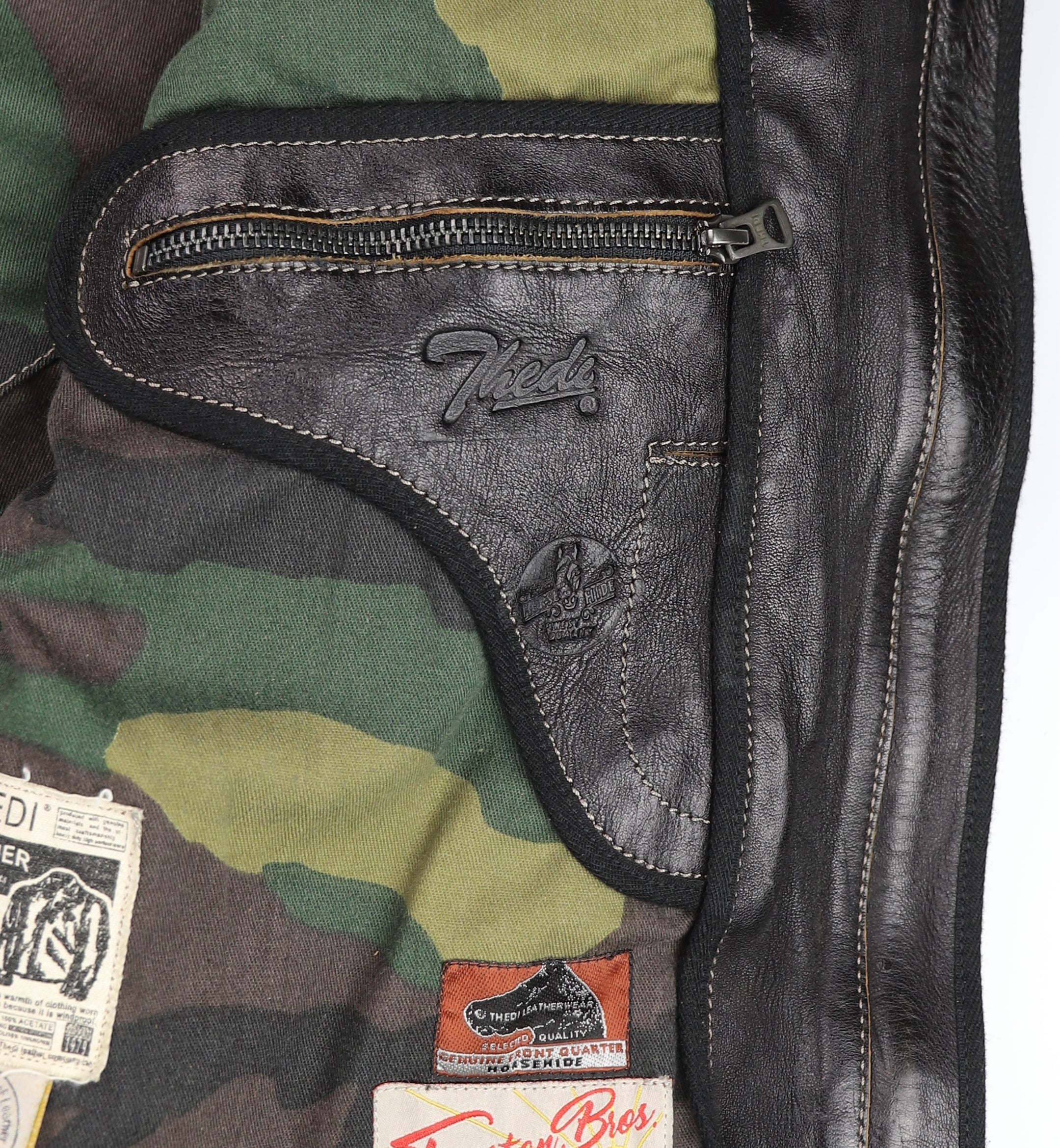 Thedi Phenix Cafe Racer Jacket, size Medium, Black Teacore Bruciato Horsehide