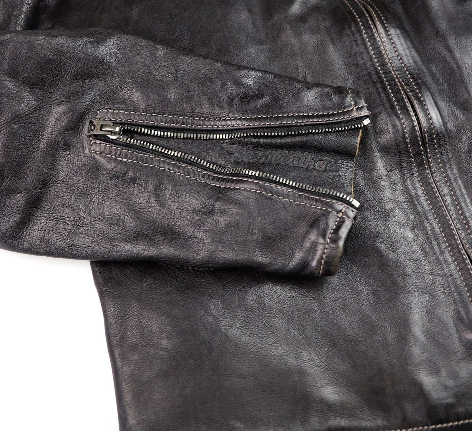 Thedi Phenix Cafe Racer Jacket, size Medium, Black Teacore Bruciato Horsehide