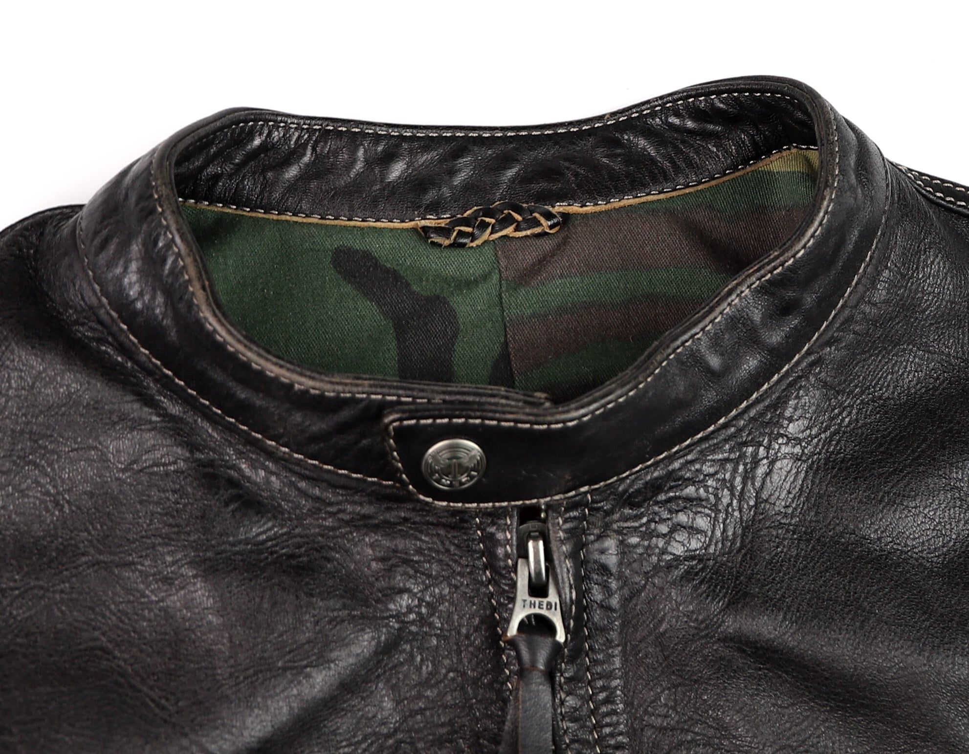 Thedi Phenix Cafe Racer Jacket, size XL, Black Teacore Bruciato Horsehide