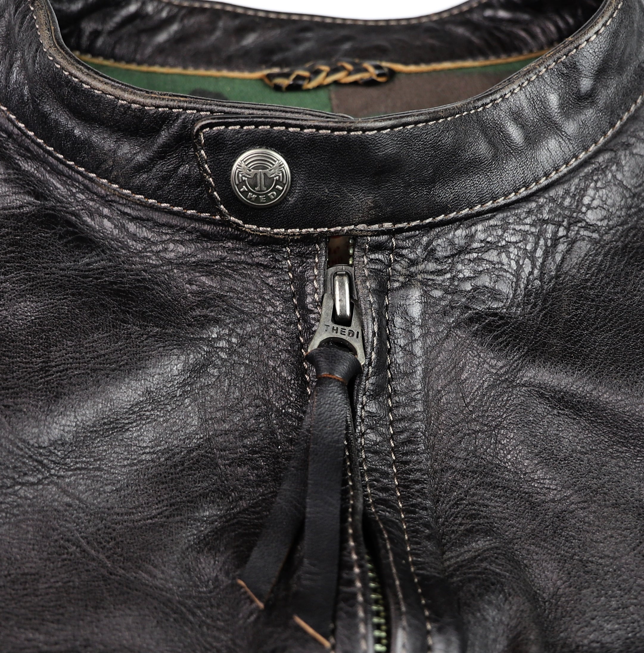 Thedi Phenix Cafe Racer Jacket, size XL, Black Teacore Bruciato Horsehide