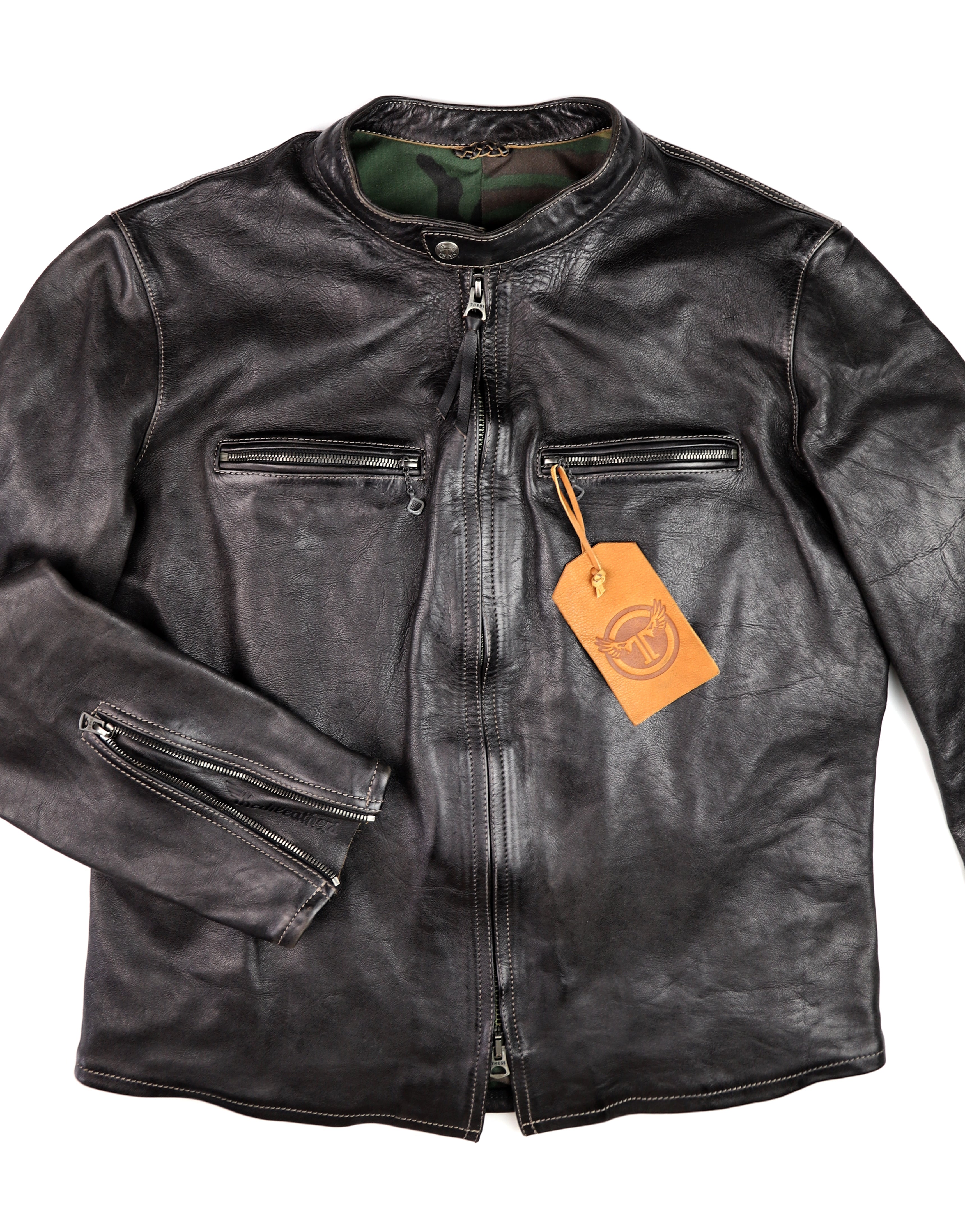 Thedi Phenix Cafe Racer Jacket, size XL, Black Teacore Bruciato Horsehide