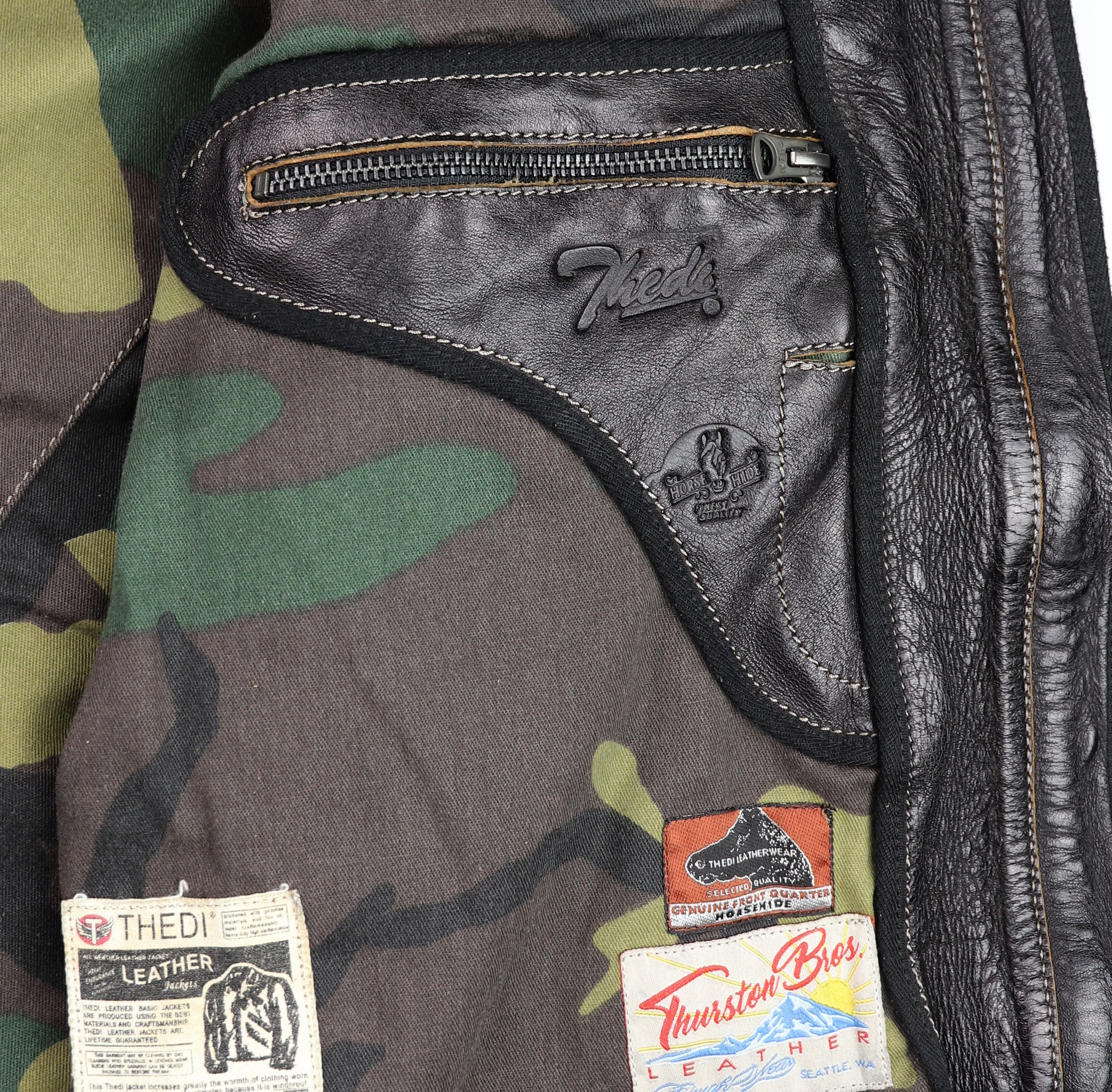 Thedi Phenix Cafe Racer Jacket, size XL, Black Teacore Bruciato Horsehide