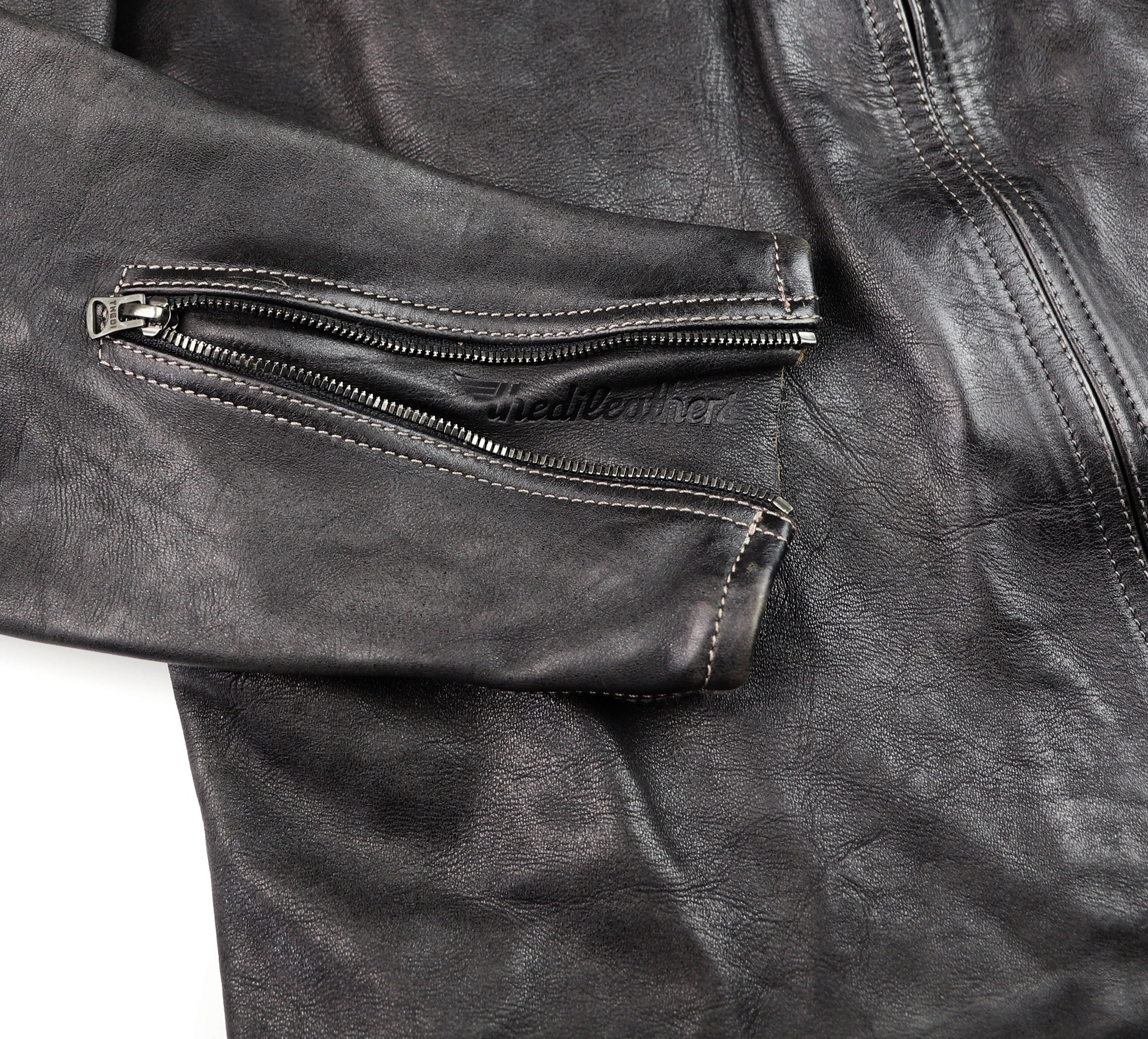 Thedi Phenix Cafe Racer Jacket, size XL, Black Teacore Bruciato Horsehide