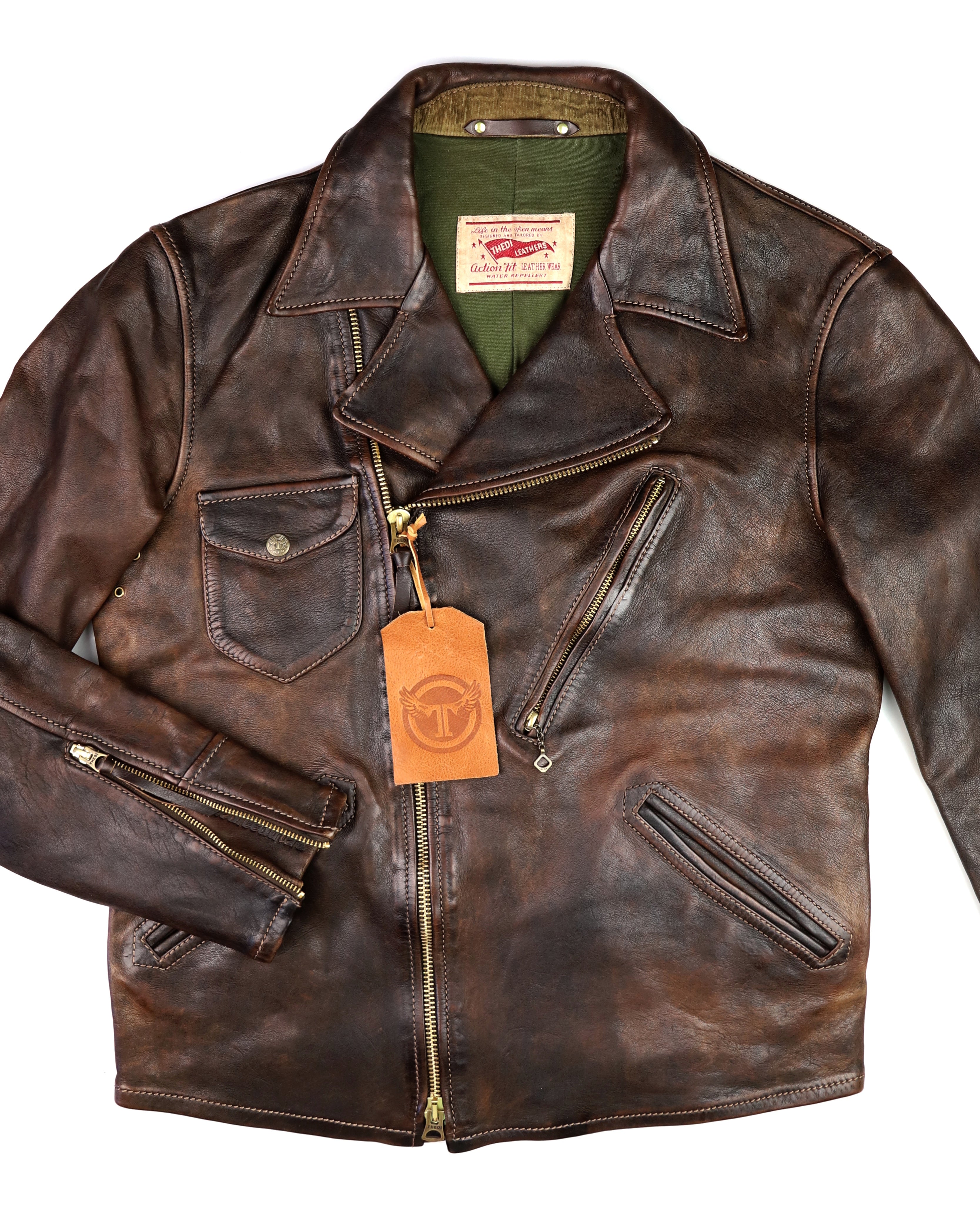 Thedi Evander Crosszip Half Belt, size Medium, Chestnut Bruciato Horsehide