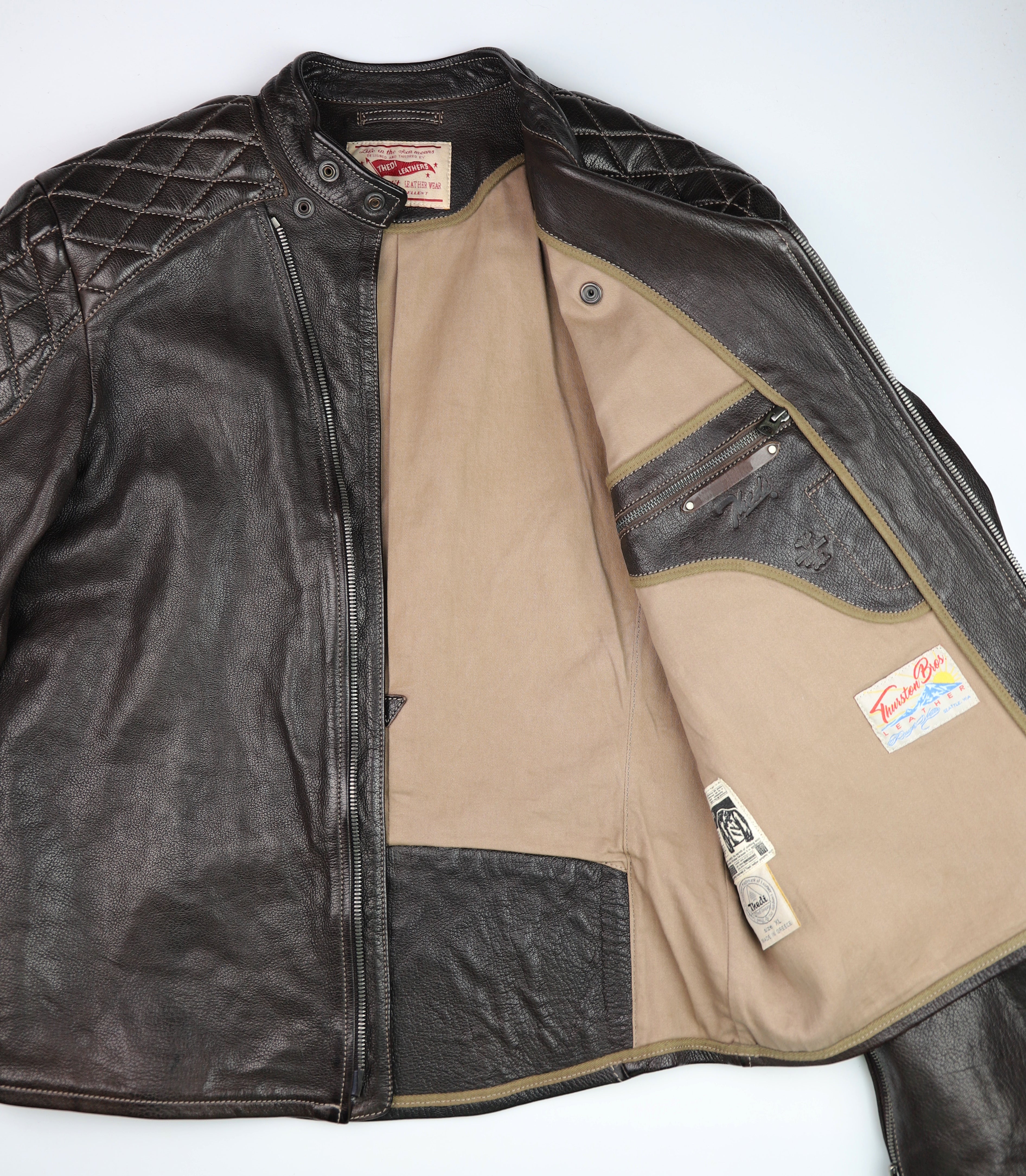 Thedi Maximos Cafe Racer, size XL/Long, Brown Calabria Goatskin, Like New