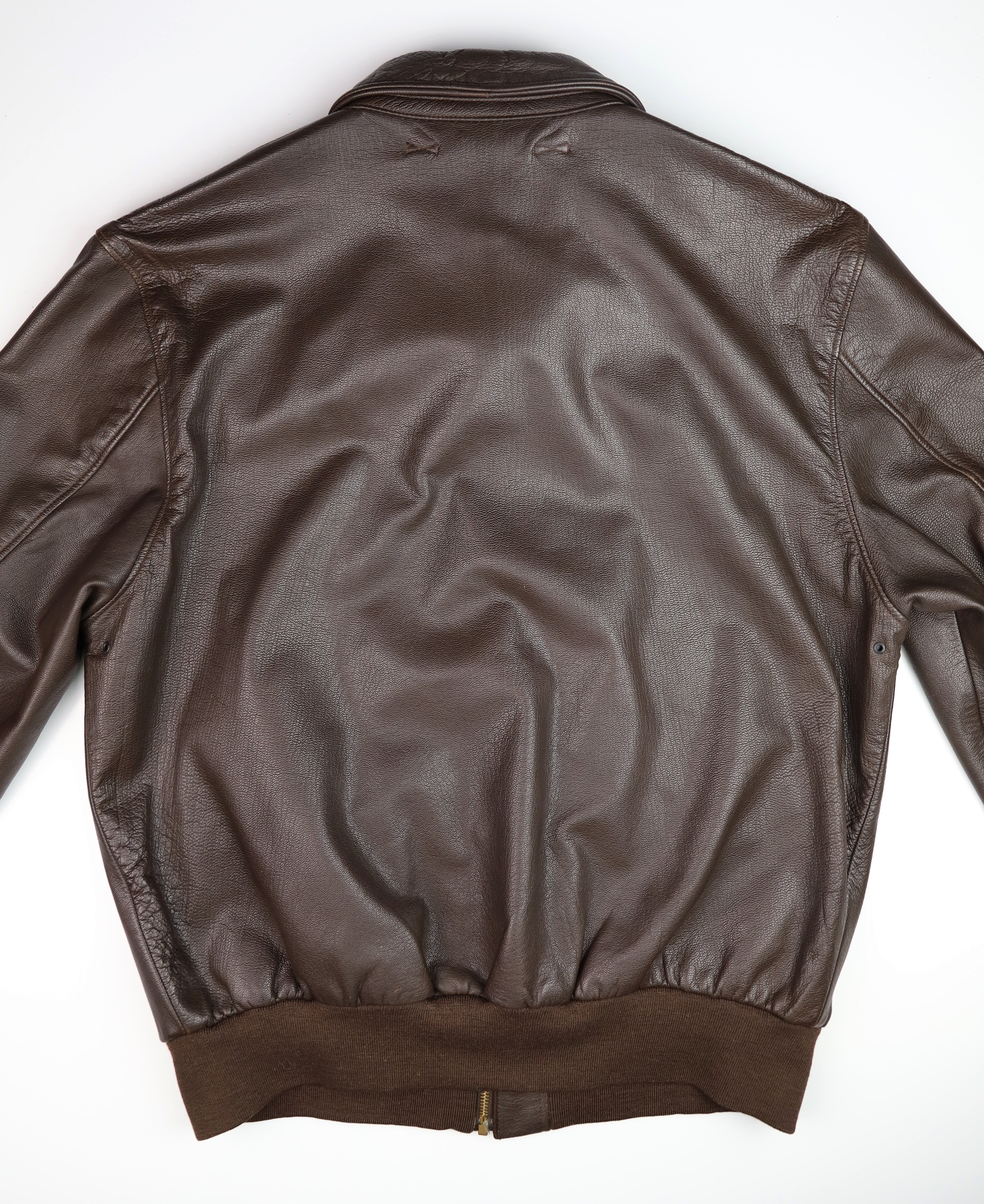 Willis & Geiger A-2 Military Flight Jacket, size 44, Brown Goatskin, Gently Worn