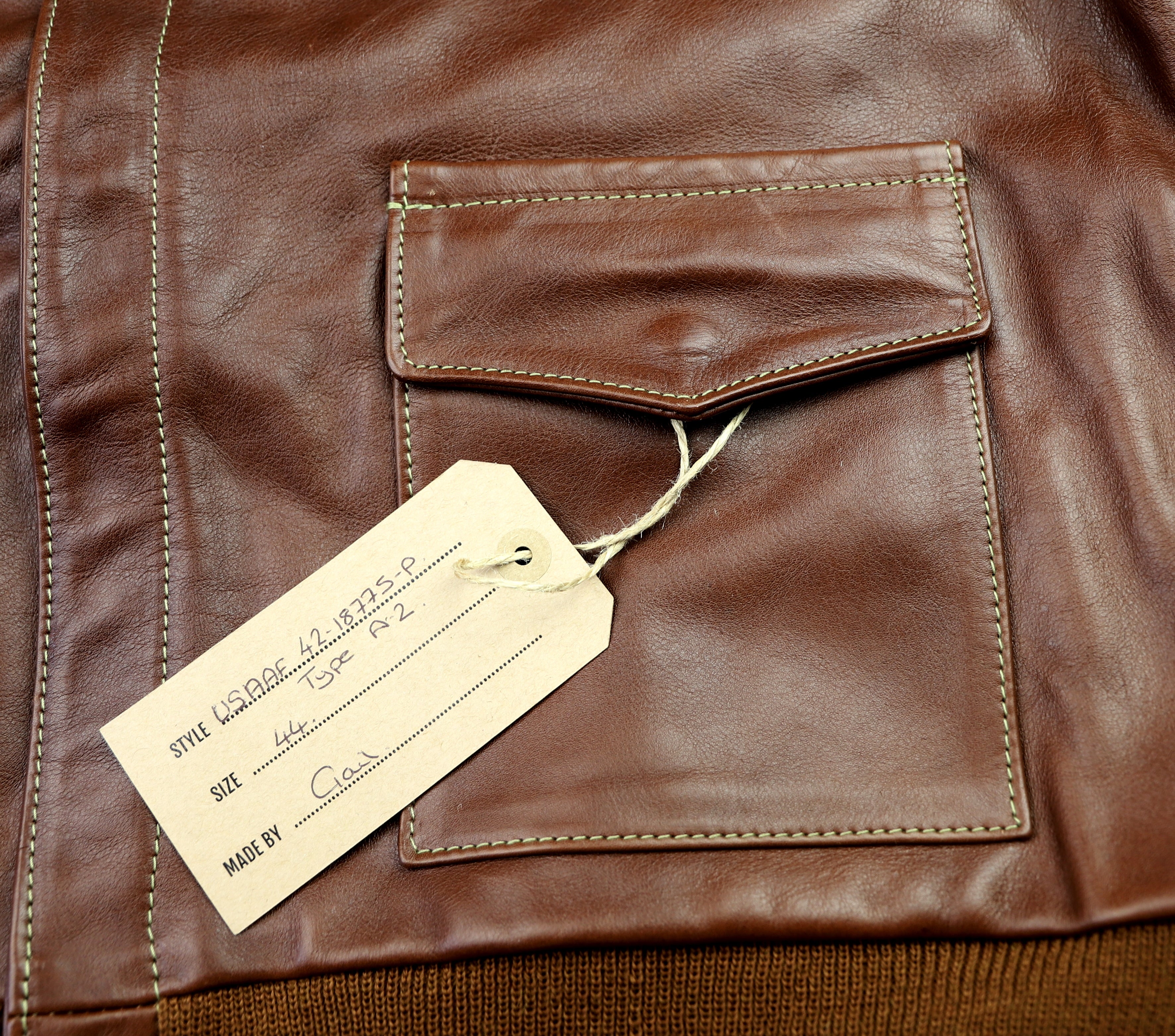 Aero A-2 Military Flight Jacket, size 44, Russet Vicenza Horsehide