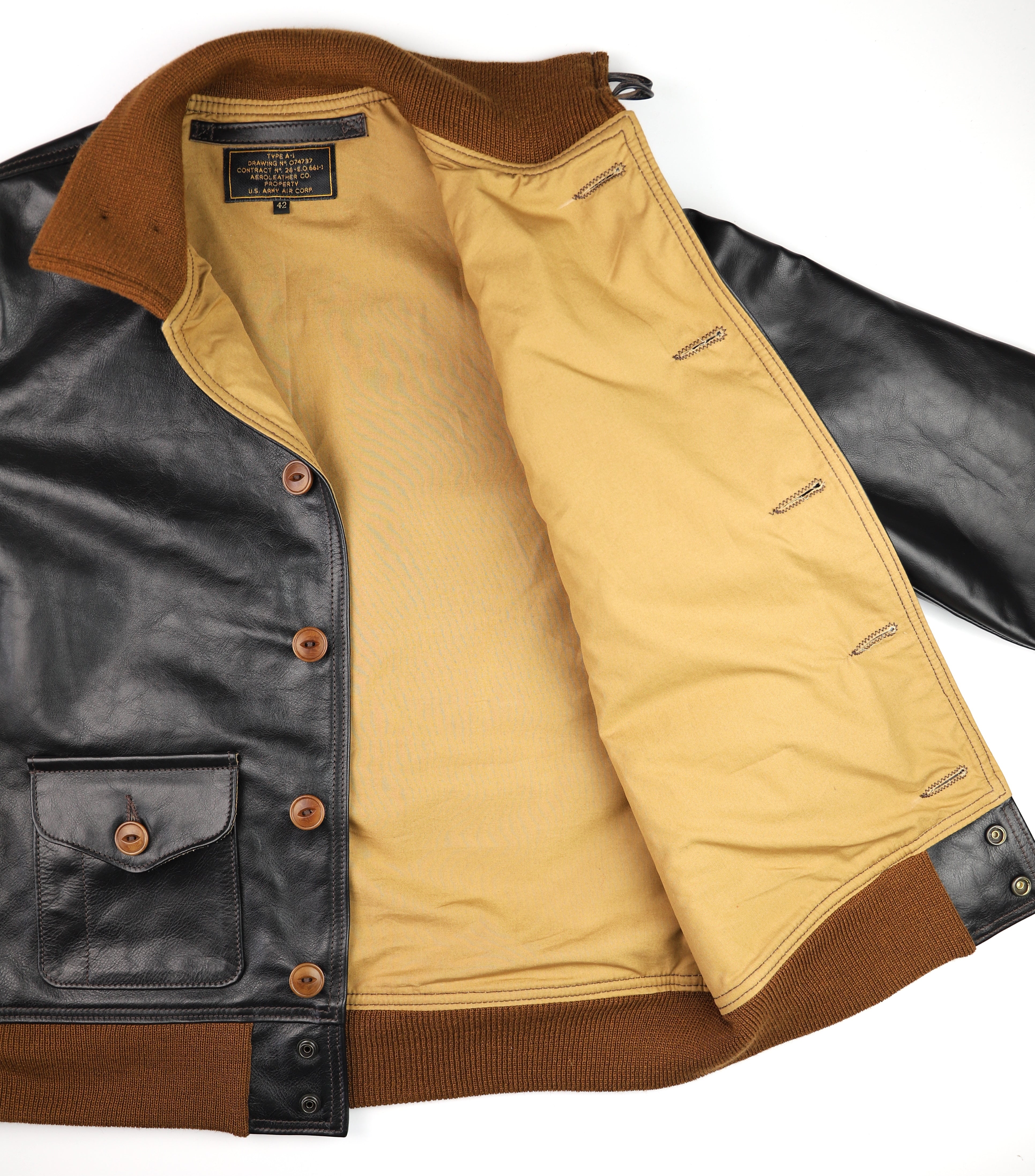 Aero A-1 Military Flight Jacket, size 42, Blackened Brown Vicenza Horsehide