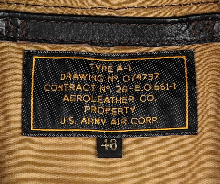 Aero A-1 Military Flight Jacket, size 46, Blackened Brown Vicenza Horsehide