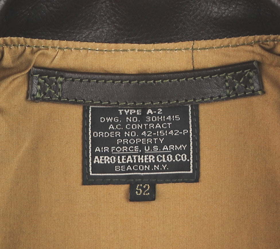 Aero A-2 Military Flight Jacket, size 52, Dark Seal Vicenza Horsehide
