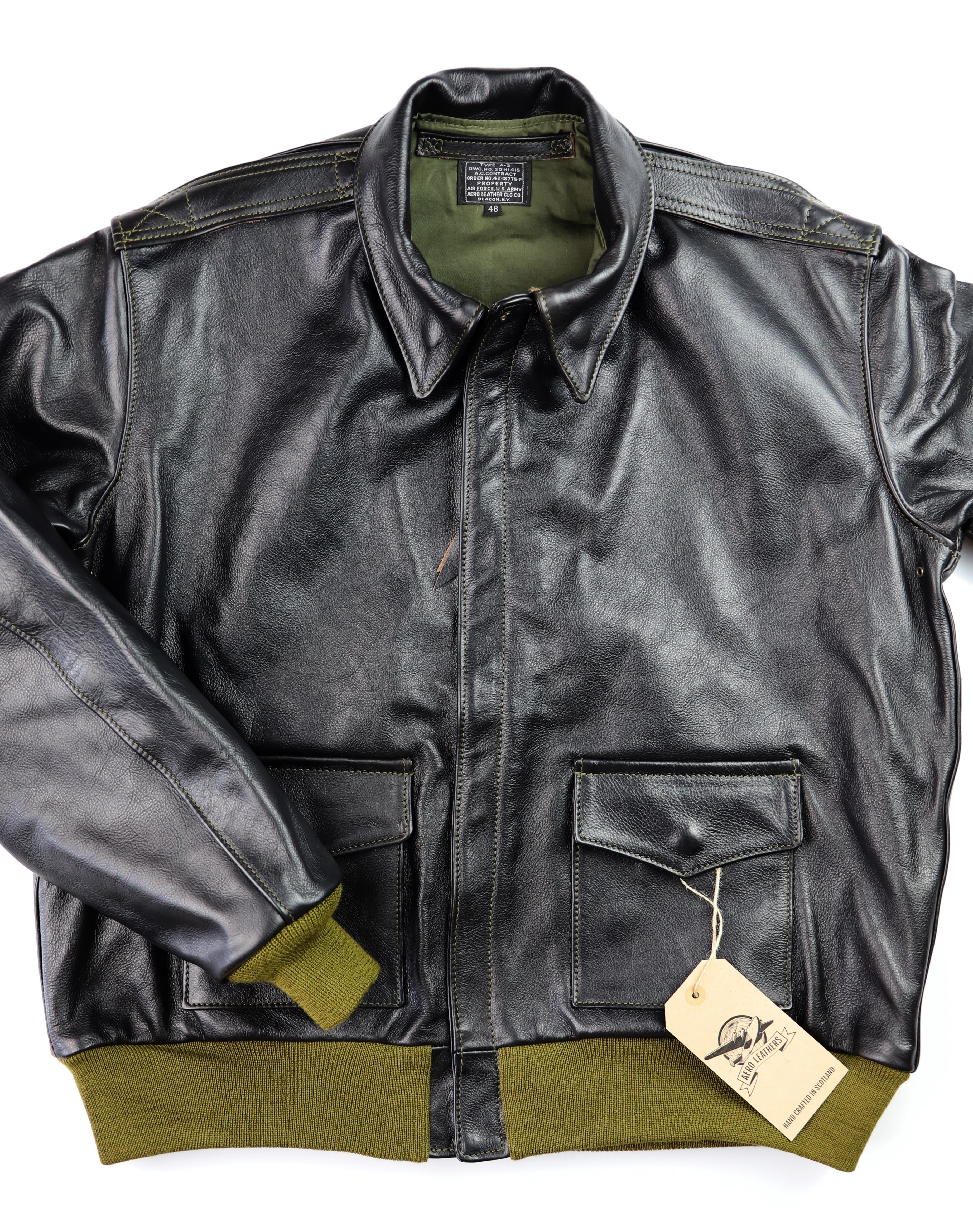 Aero A-2 Military Flight Jacket, size 48, Blackened Brown Vicenza Horsehide