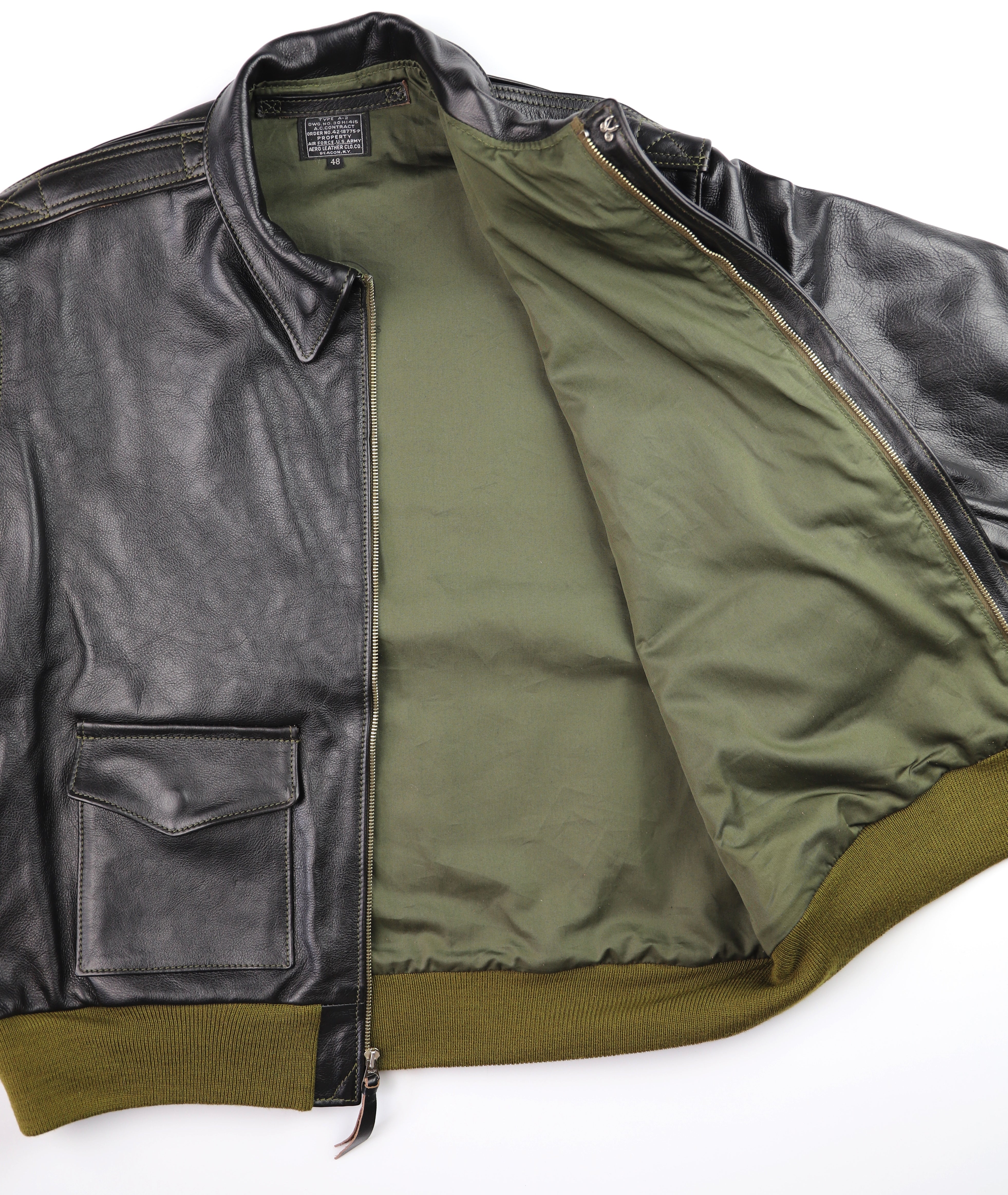 Aero A-2 Military Flight Jacket, size 48, Blackened Brown Vicenza Horsehide