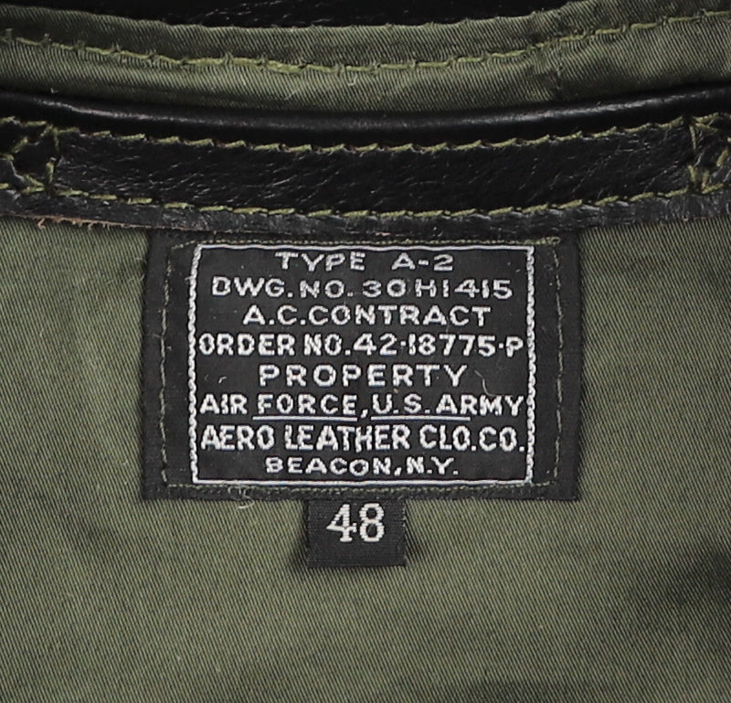 Aero A-2 Military Flight Jacket, size 48, Blackened Brown Vicenza Horsehide