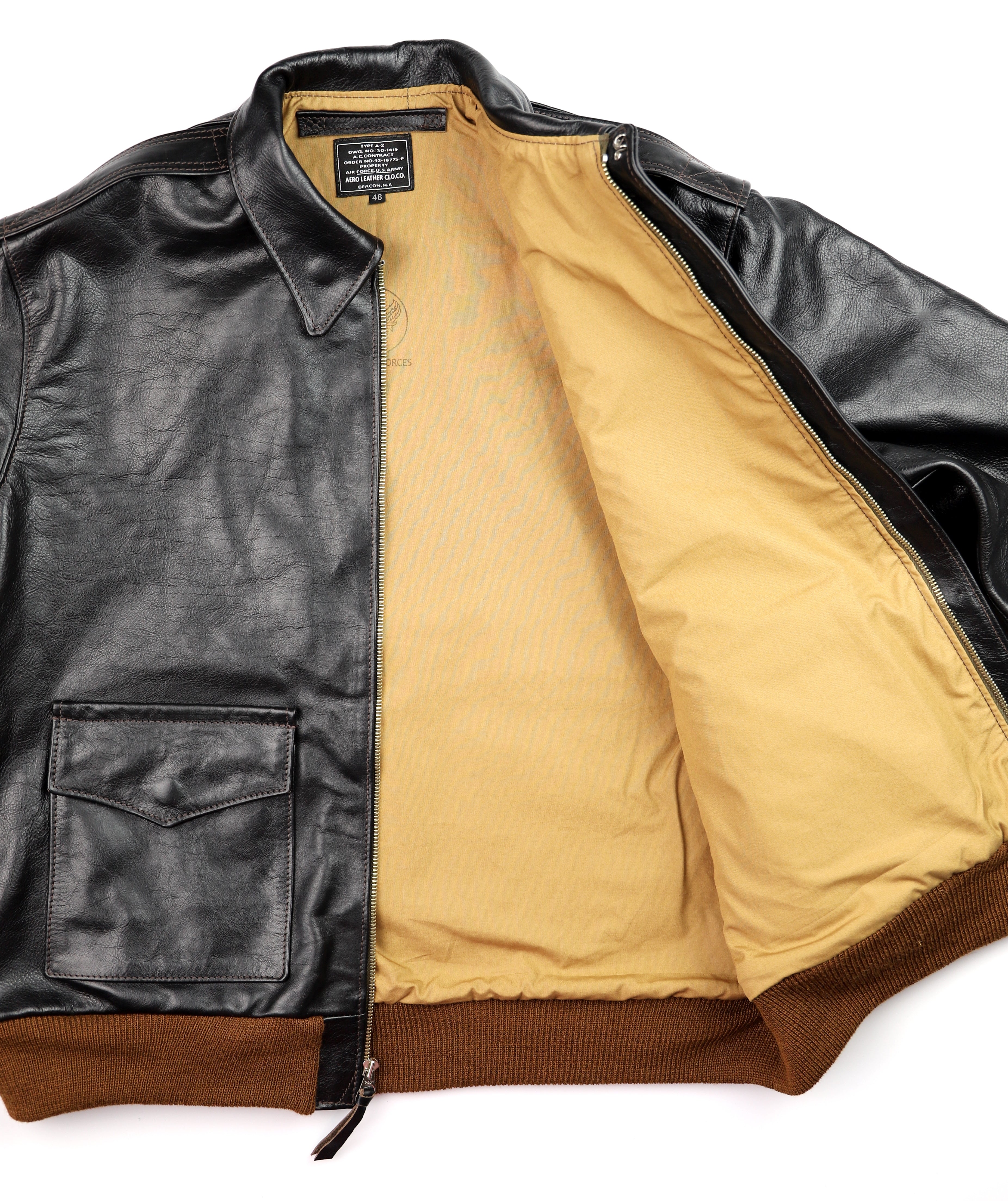 Aero A-2 Military Flight Jacket, size 46, Blackened Brown Vicenza Horsehide