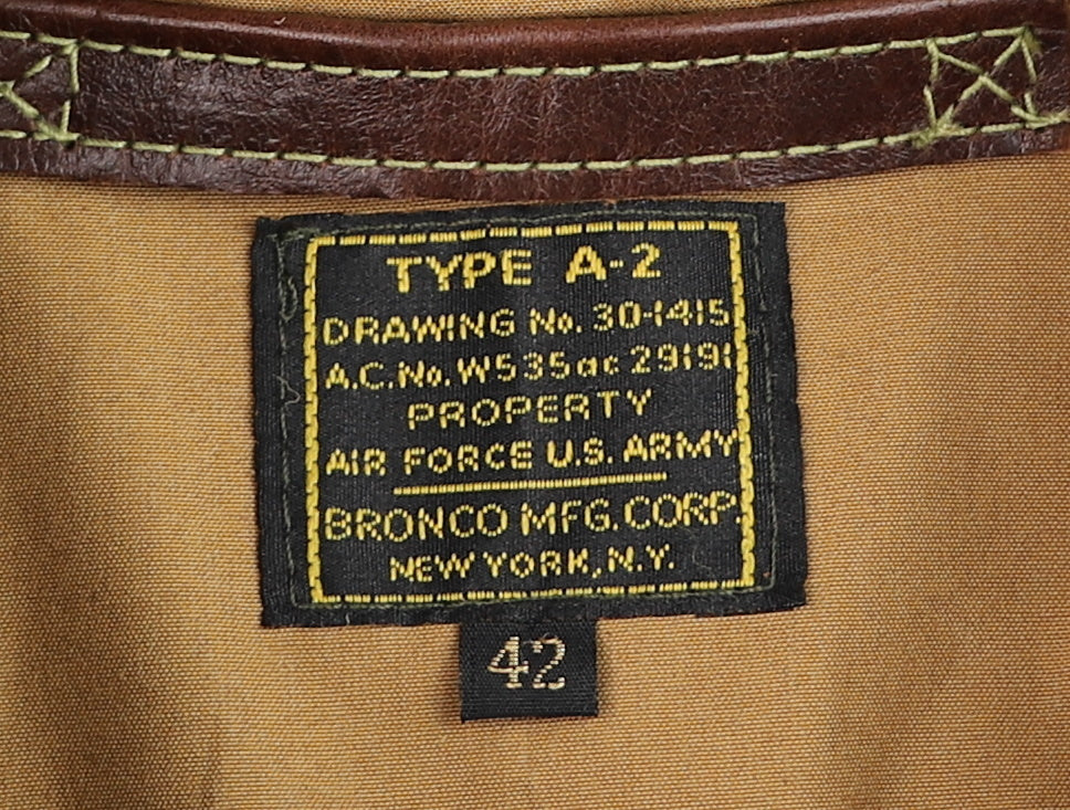 Aero A-2 Military Flight Jacket, size 42, Tobacco Badalassi Cowhide