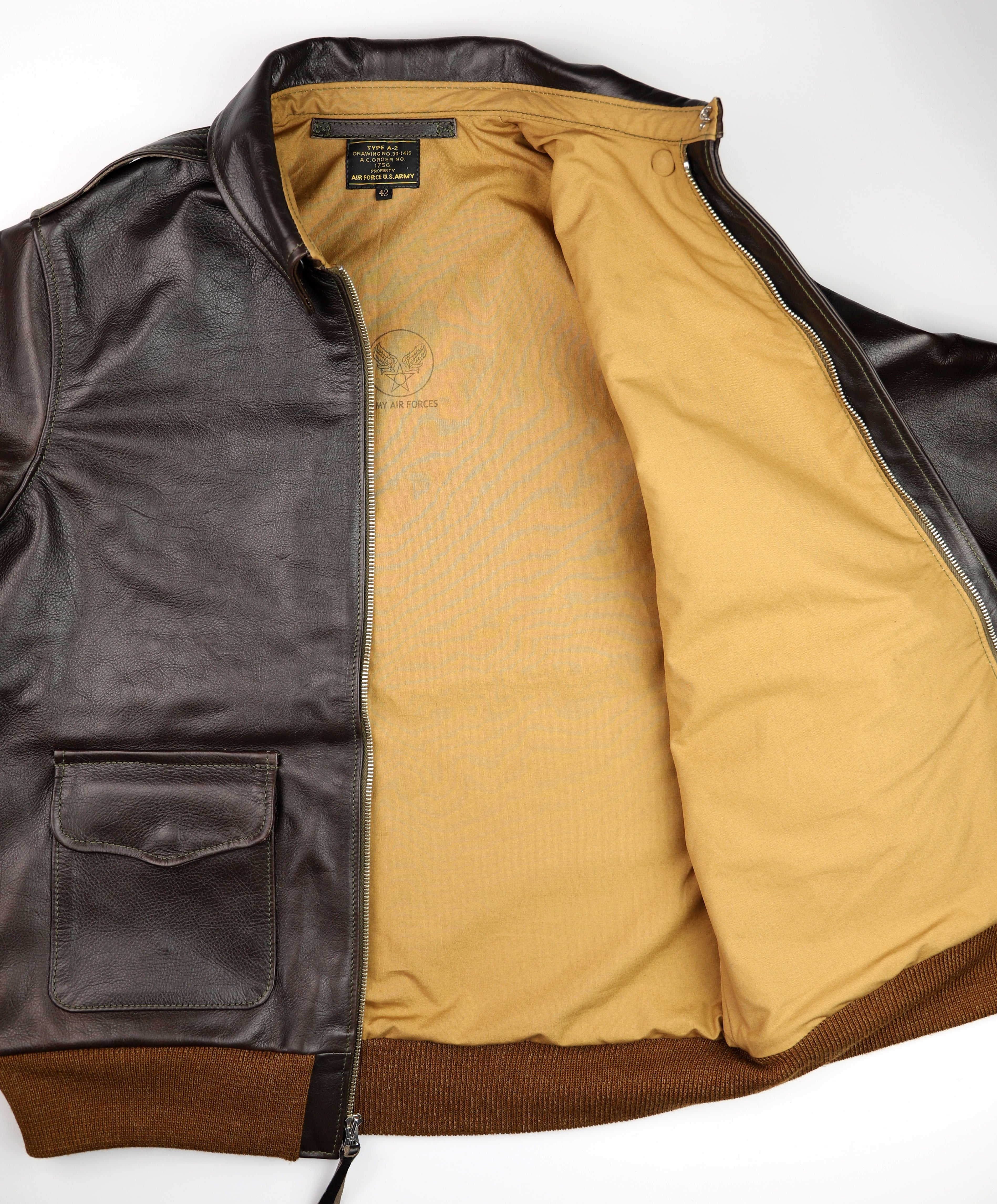 Aero A-2 Military Flight Jacket, size 42, Dark Seal Vicenza Horsehide