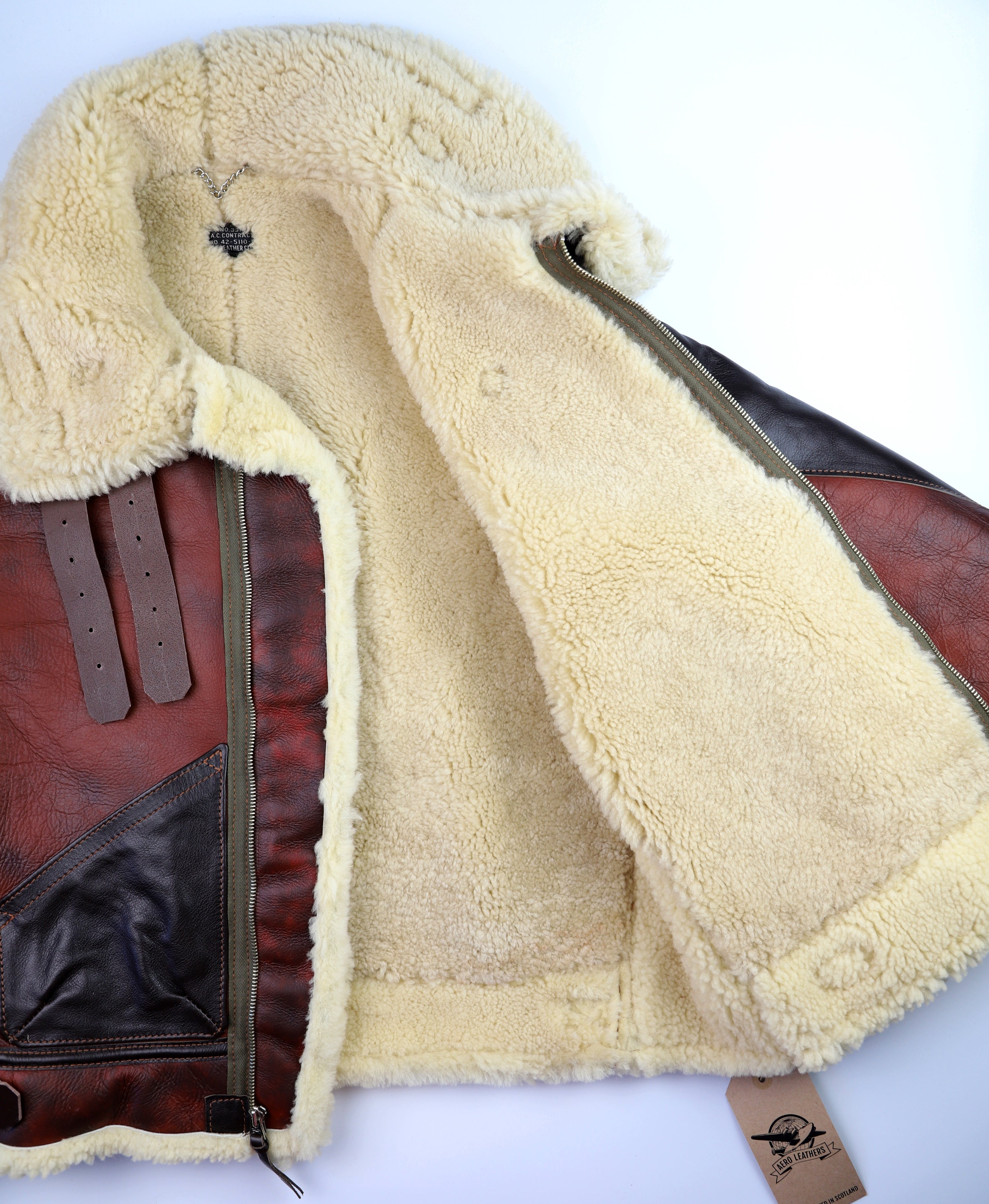Aero B-3 Military Flight Jacket, size 42, Redskin with Dark Seal Vicenza Horsehide trim