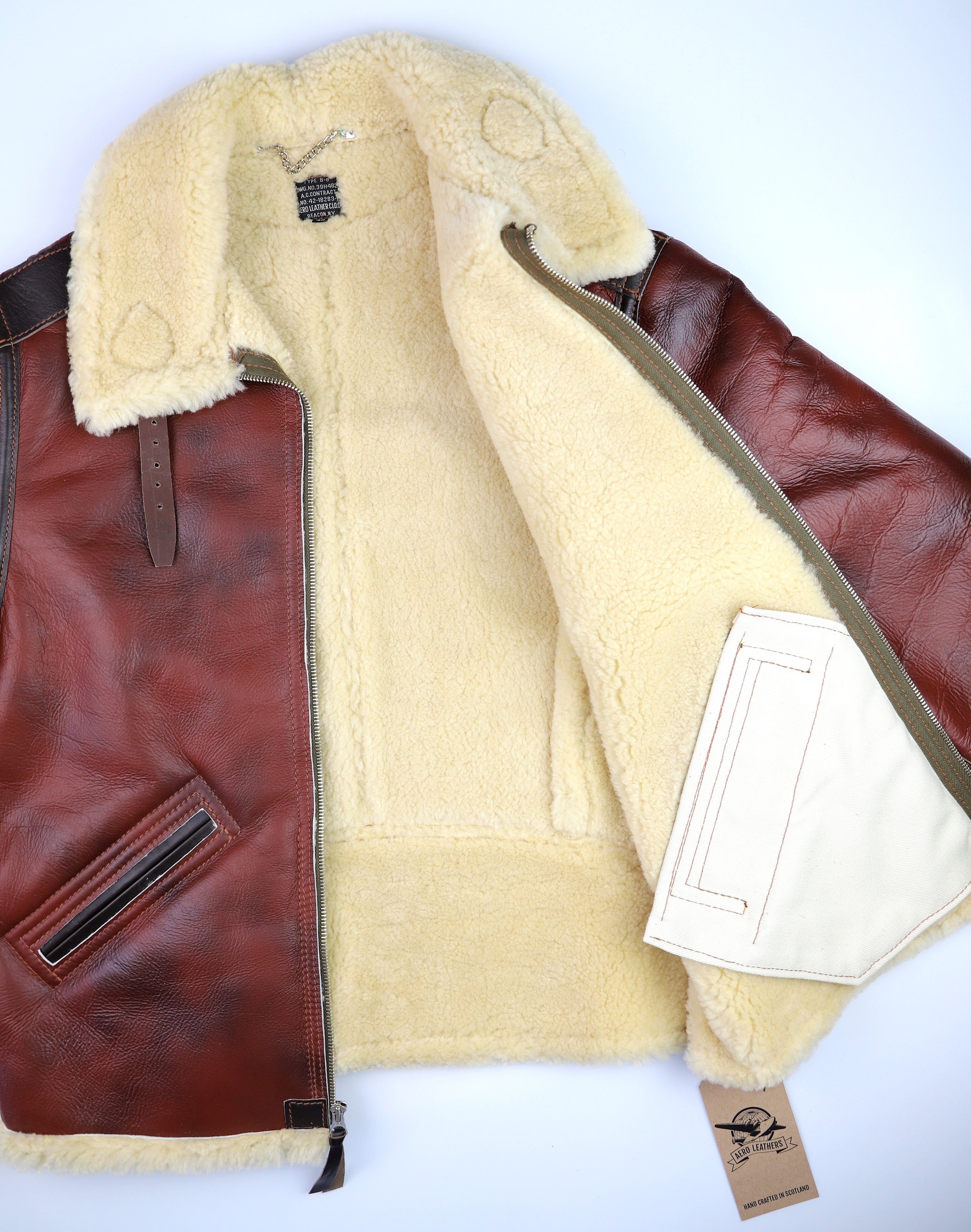 Aero B-6 Military Flight Jacket, size 42, Redskin with Dark Seal Vicenza Horsehide Trim