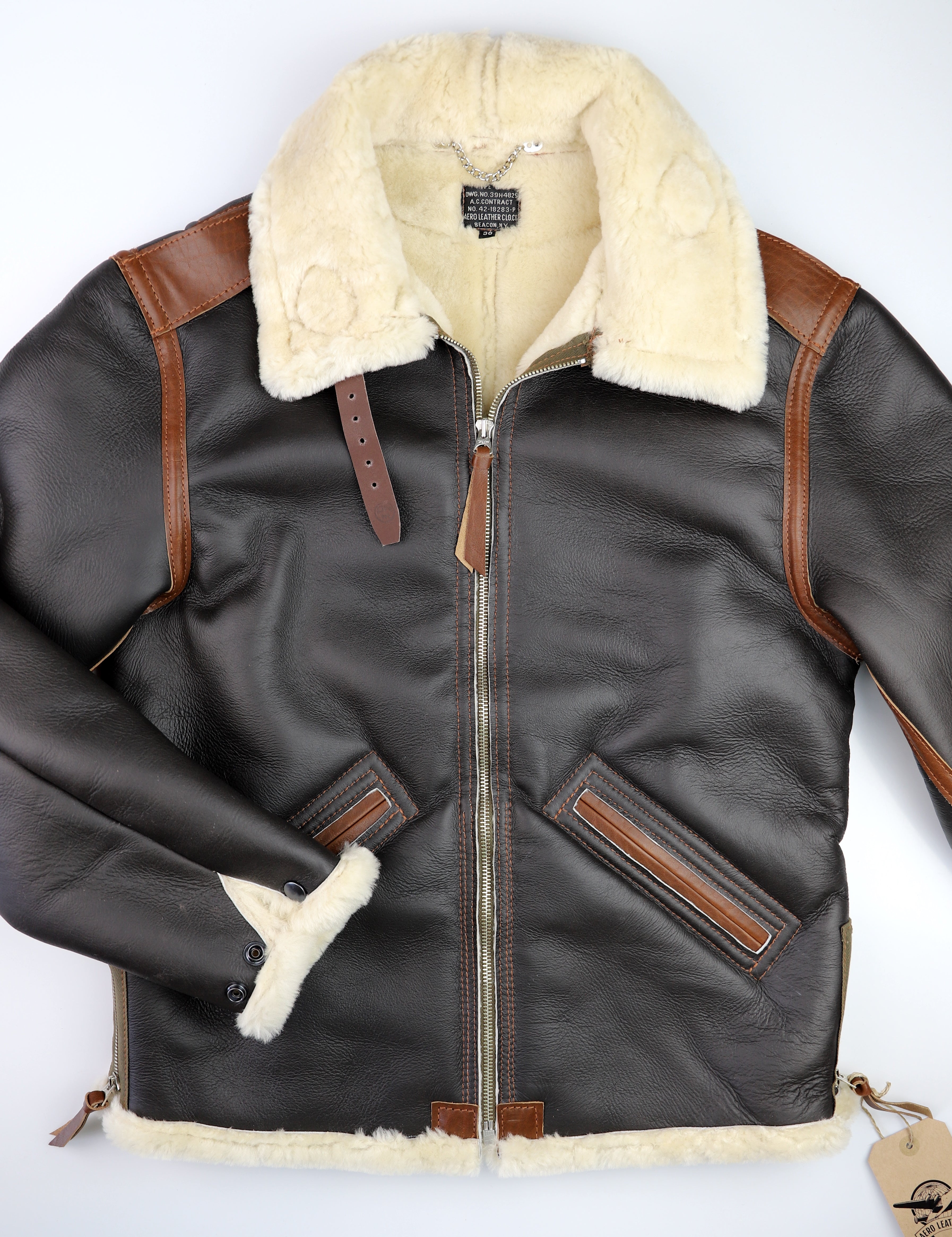 Aero B-6 Military Flight Jacket, size 38, Seal Brown with Russet Vicenza Trim