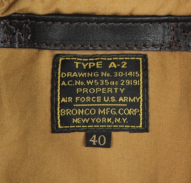 Aero A-2 Military Flight Jacket, size 40, Blackened Brown Vicenza Horsehide