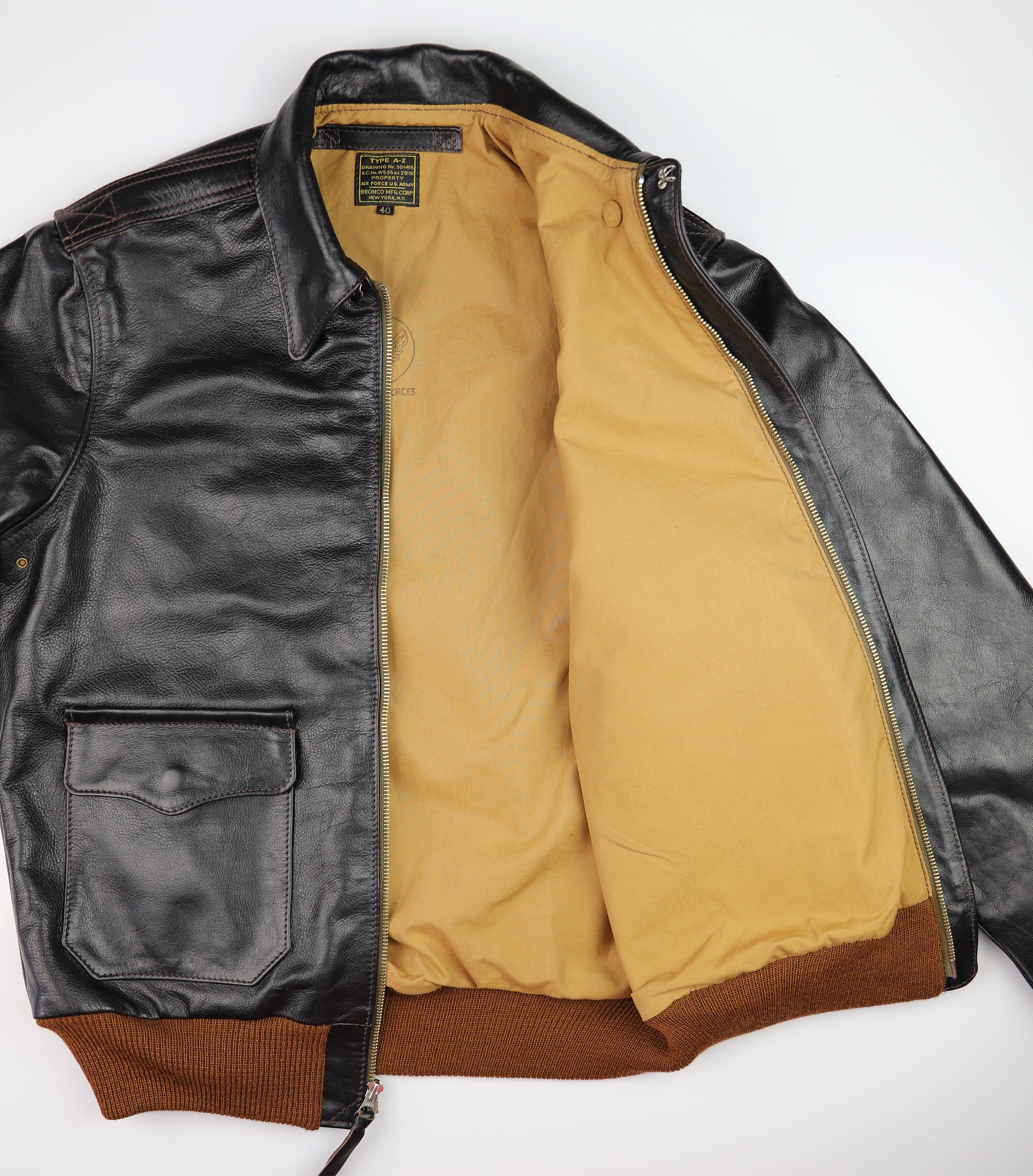 Aero A-2 Military Flight Jacket, size 40, Blackened Brown Vicenza Horsehide