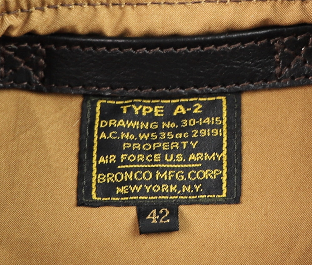Aero A-2 Military Flight Jacket, size 42, Blackened Brown Vicenza Horsehide