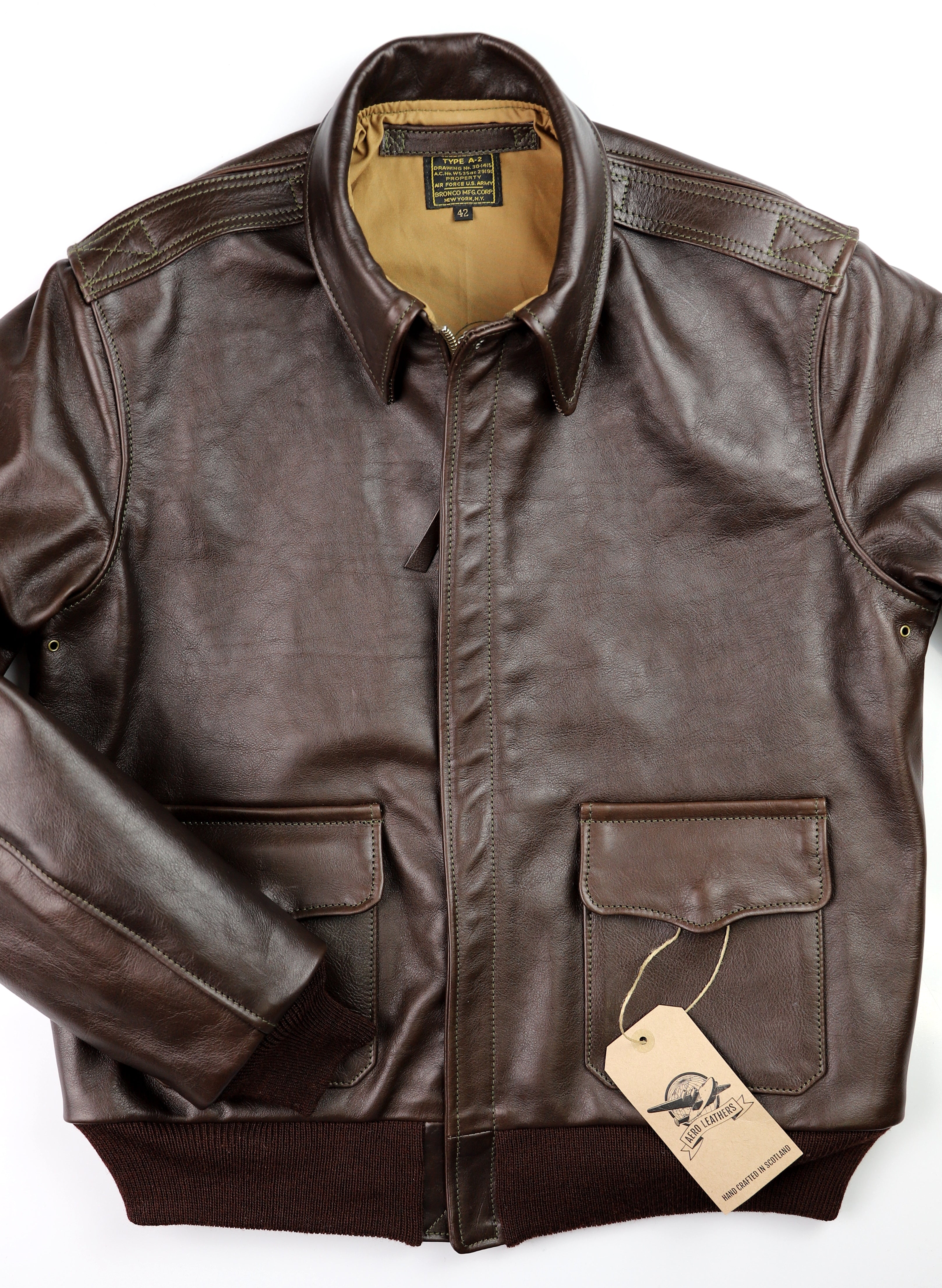 Aero A-2 Military Flight Jacket, size 42, Dark Seal Vicenza Horsehide