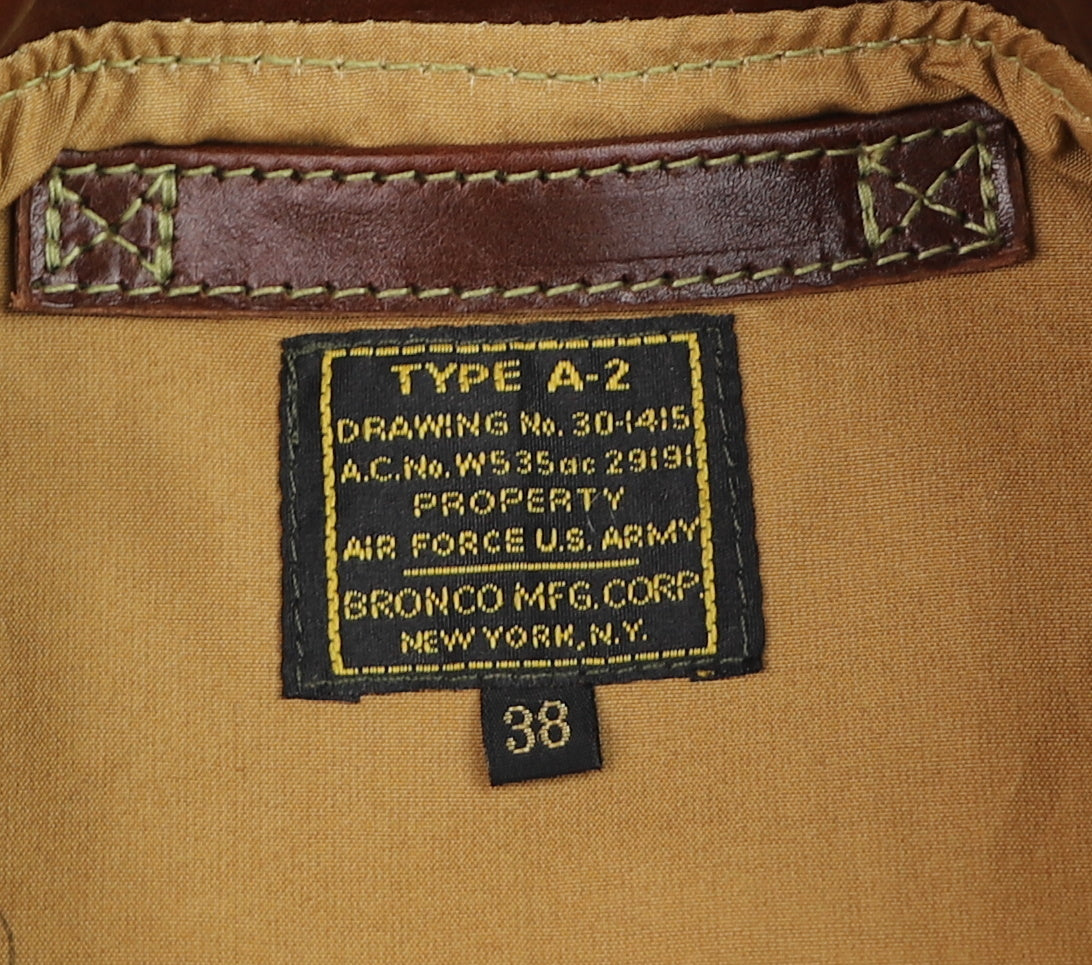 Aero A-2 Military Flight Jacket, size 38, Tobacco Badalassi Cowhide