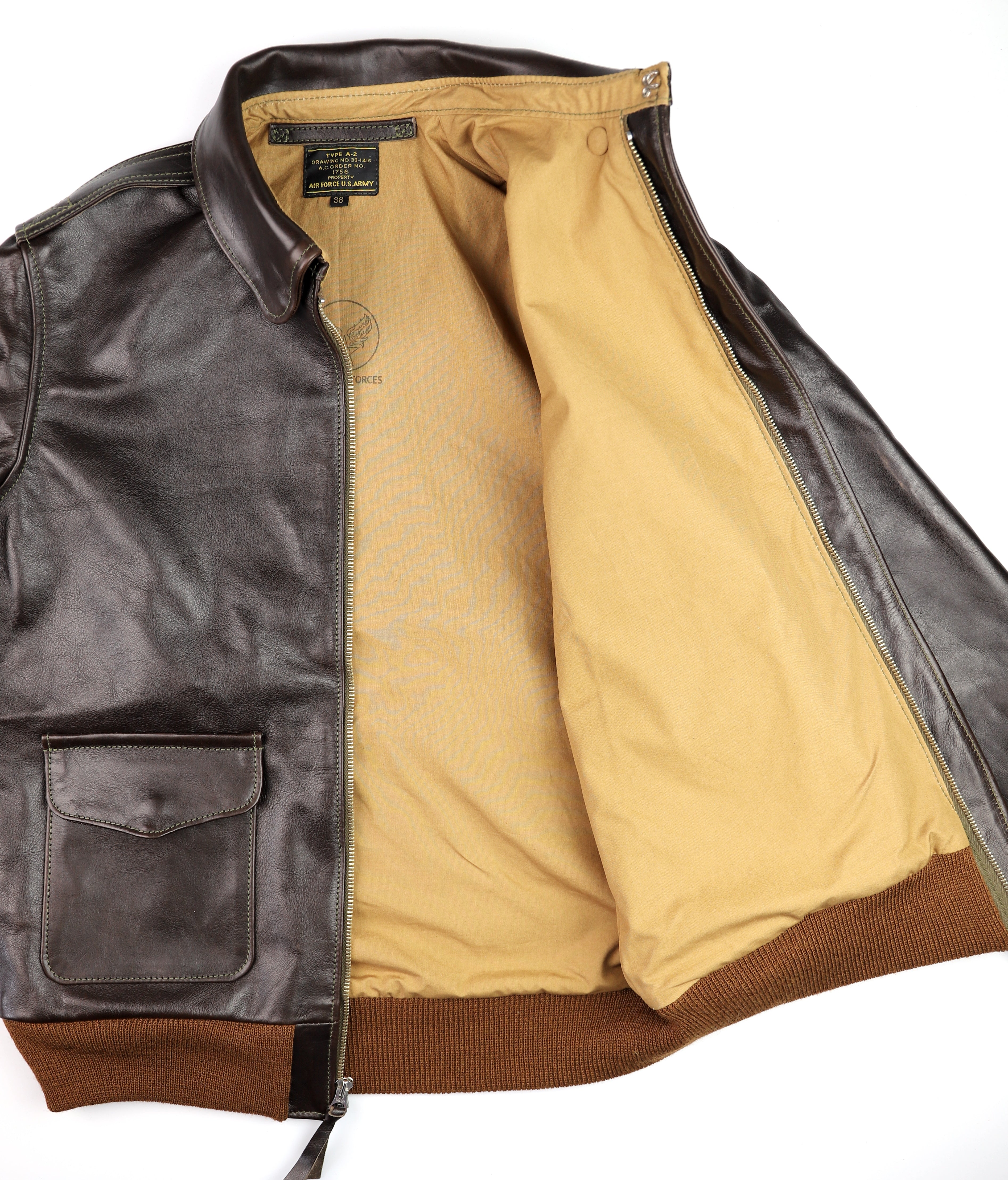Aero A-2 Military Flight Jacket, size 38, Dark Seal Vicenza Horsehide