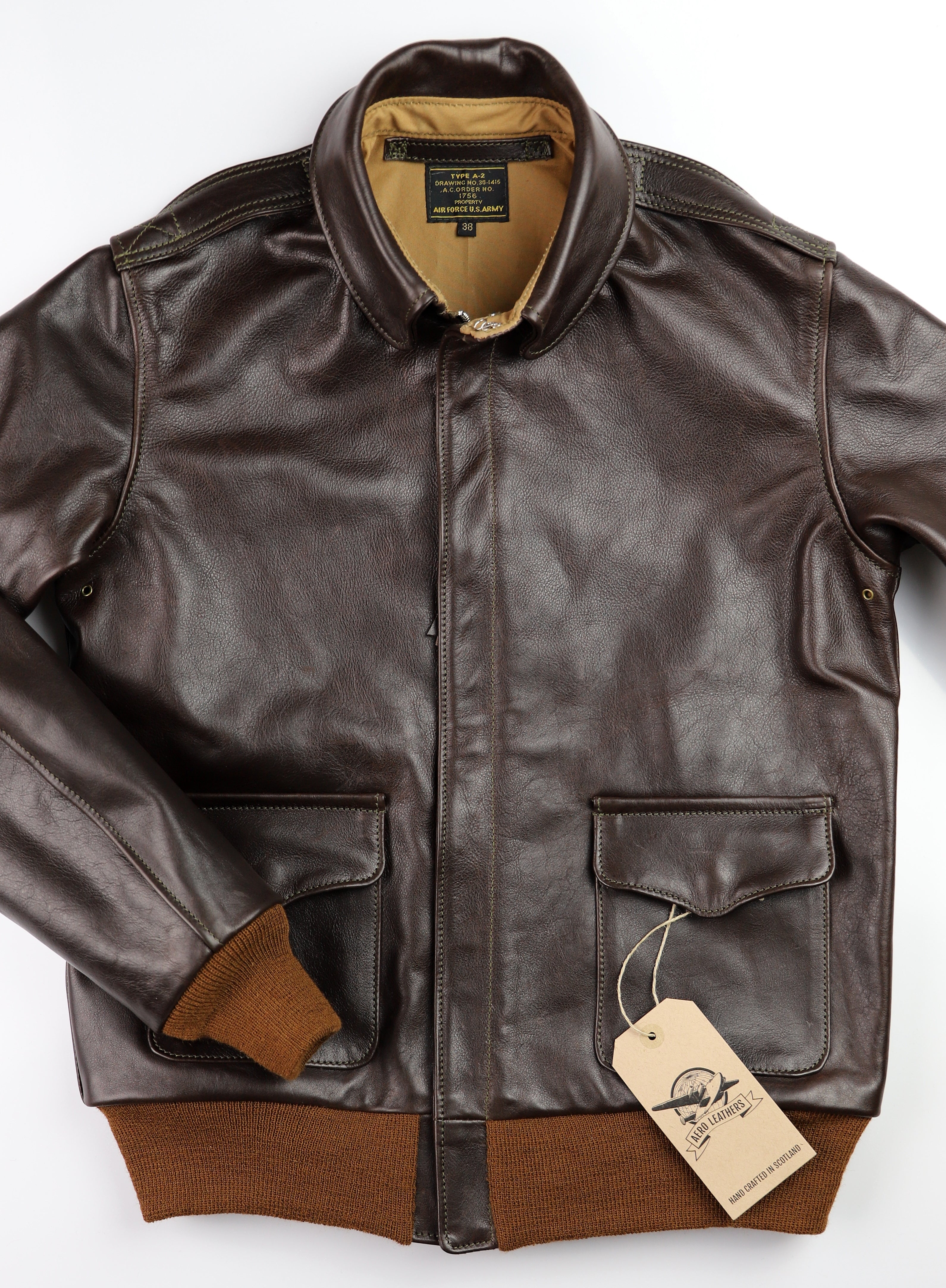 Aero A-2 Military Flight Jacket, size 38, Dark Seal Vicenza Horsehide