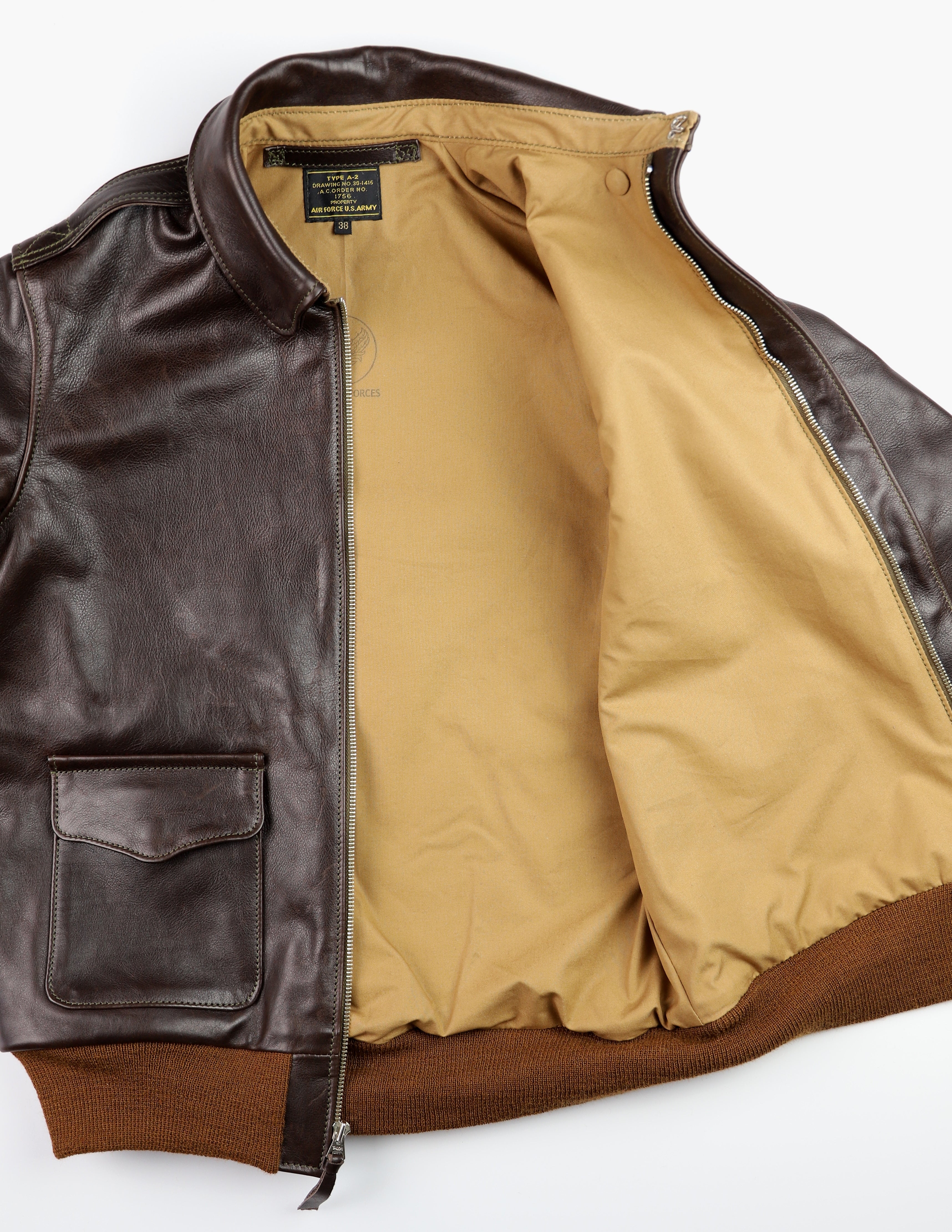 Aero A-2 Military Flight Jacket, size 38, Dark Seal Vicenza Horsehide
