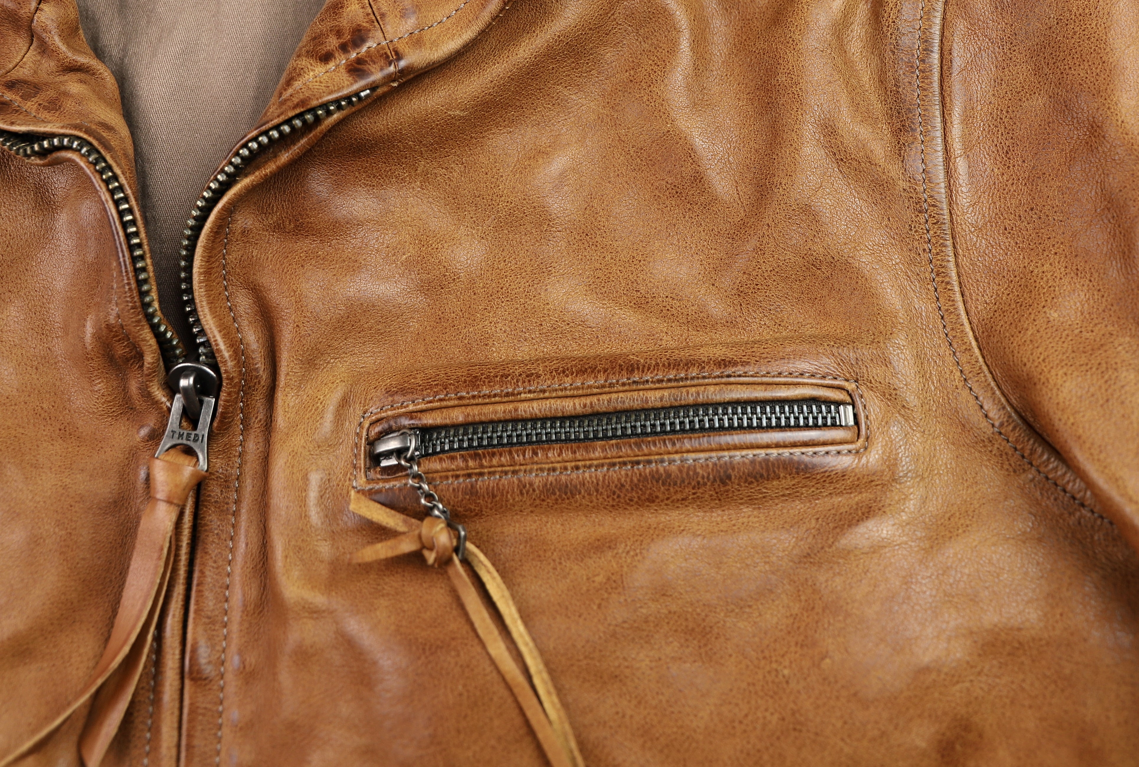 Thedi Markos Zip-Up Shawl Collar Jacket, size Large, Cuoio Buffalo