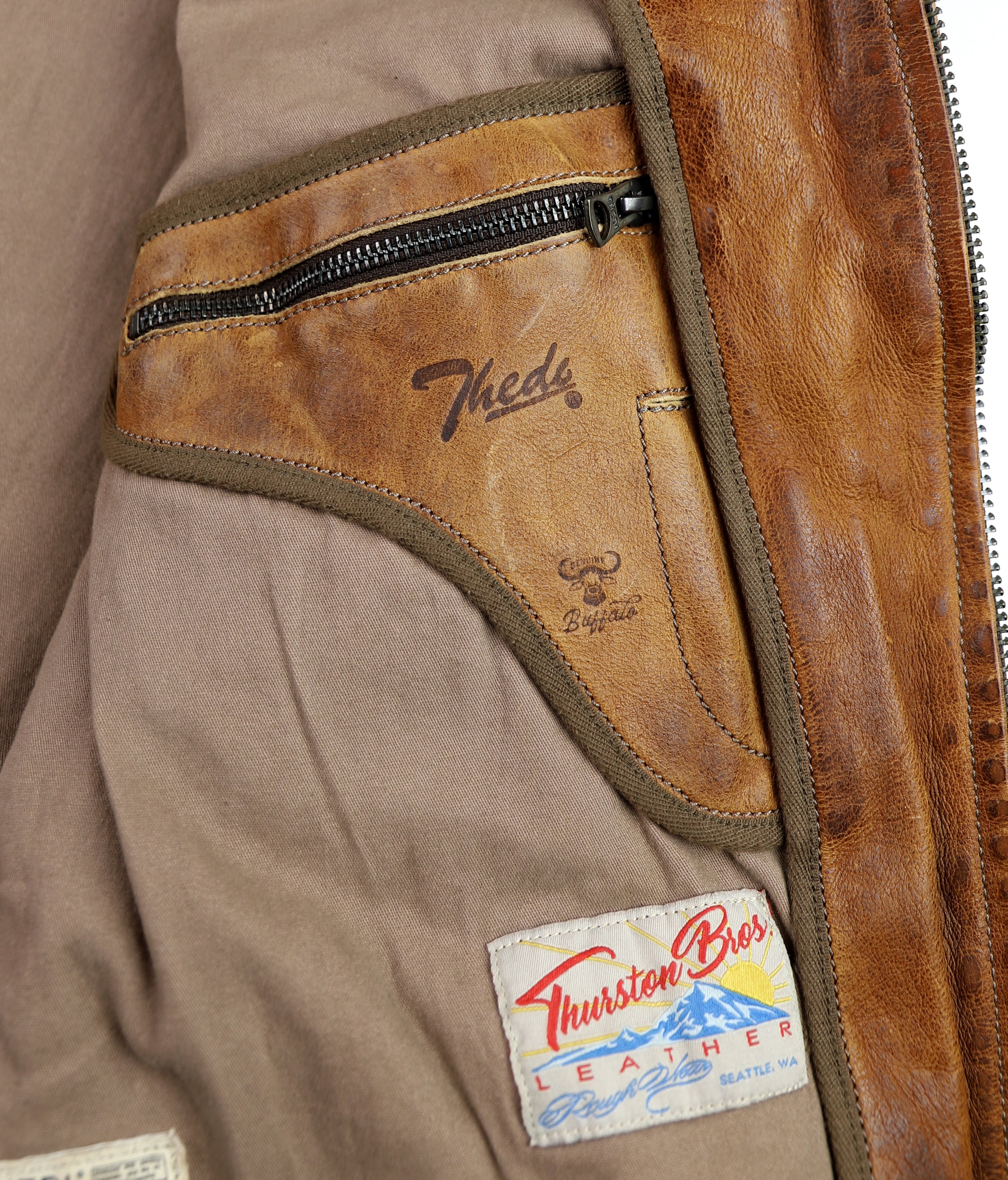 Thedi Markos Zip-Up Shawl Collar Jacket, size Large, Cuoio Buffalo